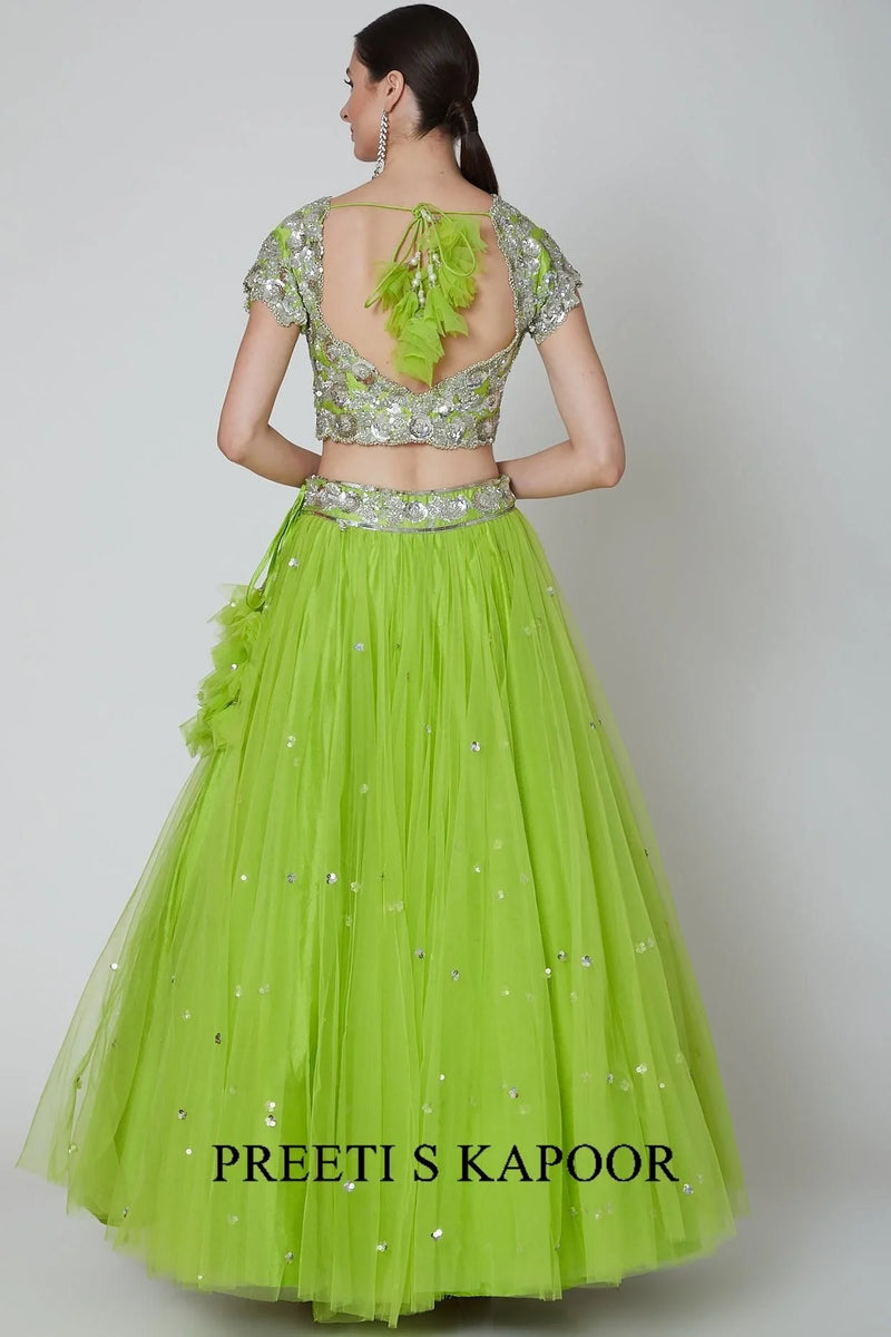 Lime Green Embroidered Lehenga Set - Preeti S Kapoor