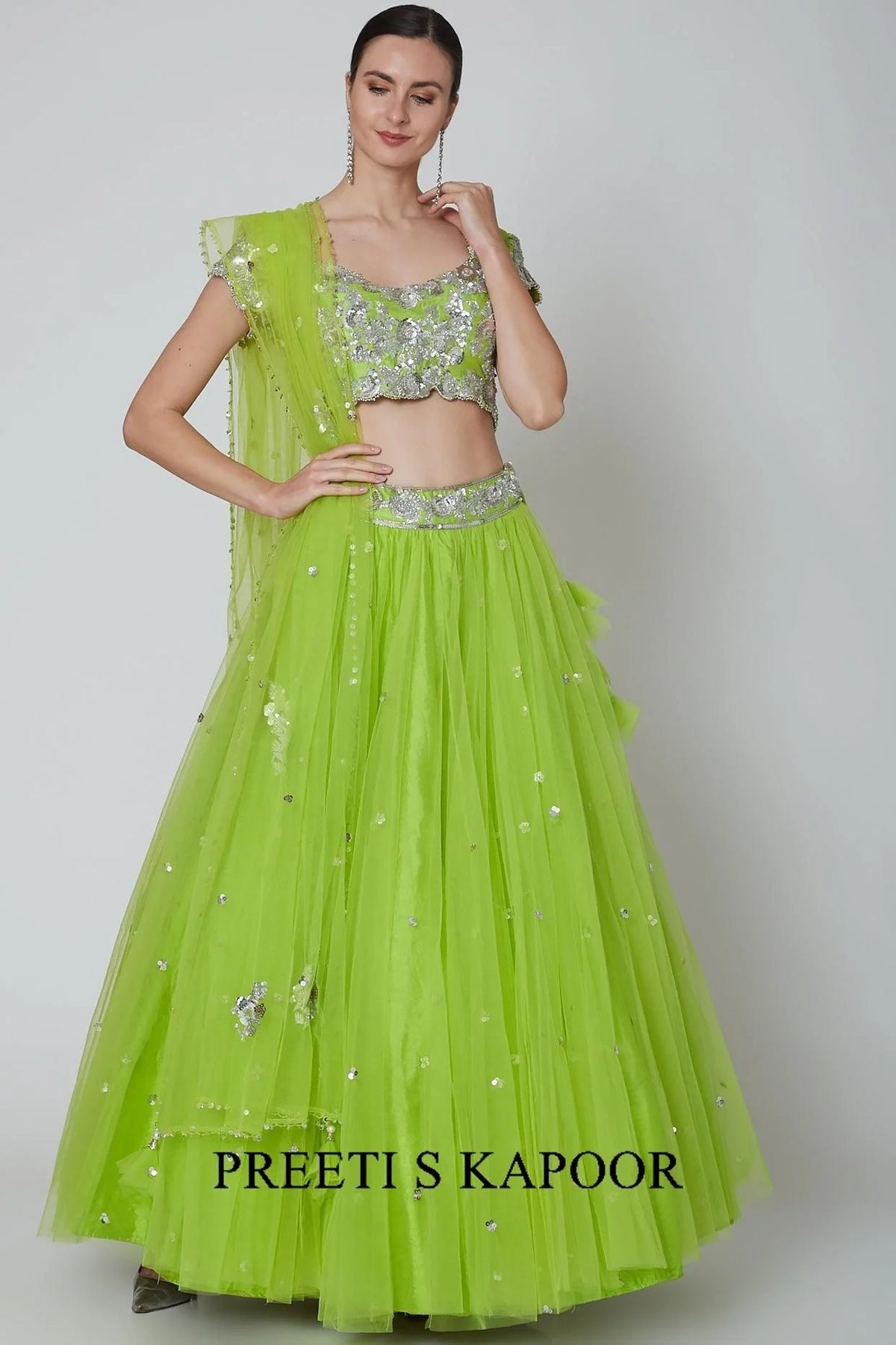 Lime Green Embroidered Lehenga Set - Preeti S Kapoor