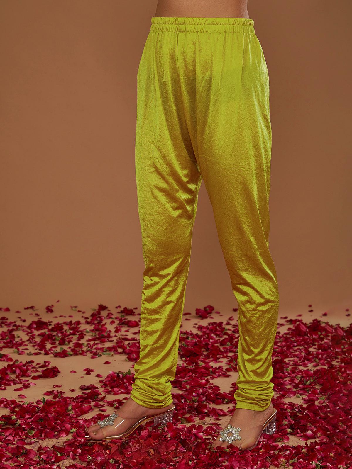 LIME YELLOW SHORT ANARKALI WITH CHURIDAR AND FUSCHIA DUPATTA - Preeti s kapoor