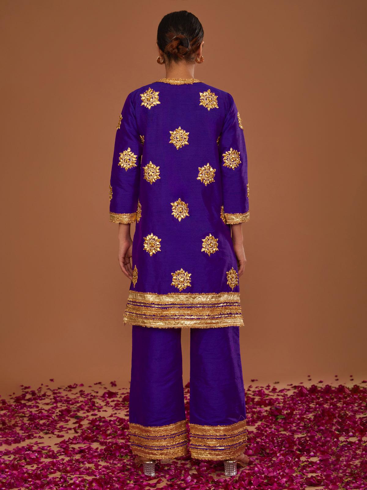 PURPLE SHORT KURTA WITH STRAIGHT PANT AND PURPLE DUPATTA - Preeti s kapoor