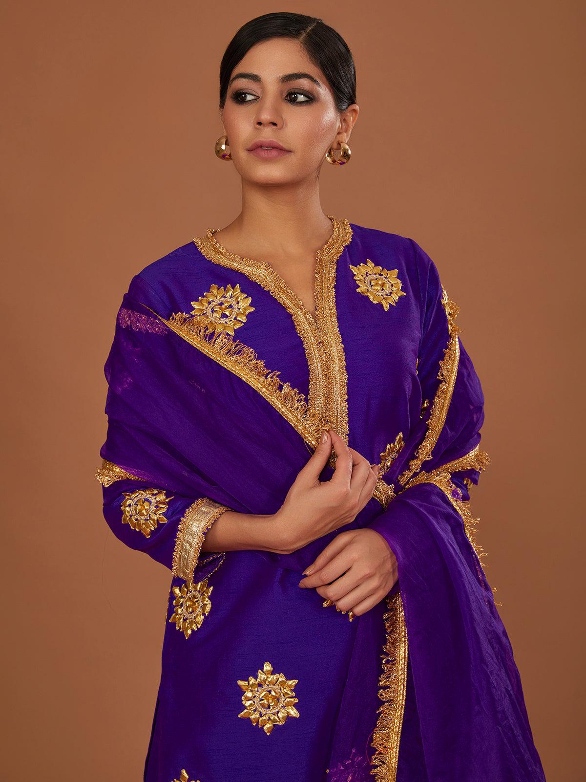 PURPLE SHORT KURTA WITH STRAIGHT PANT AND PURPLE DUPATTA - Preeti s kapoor
