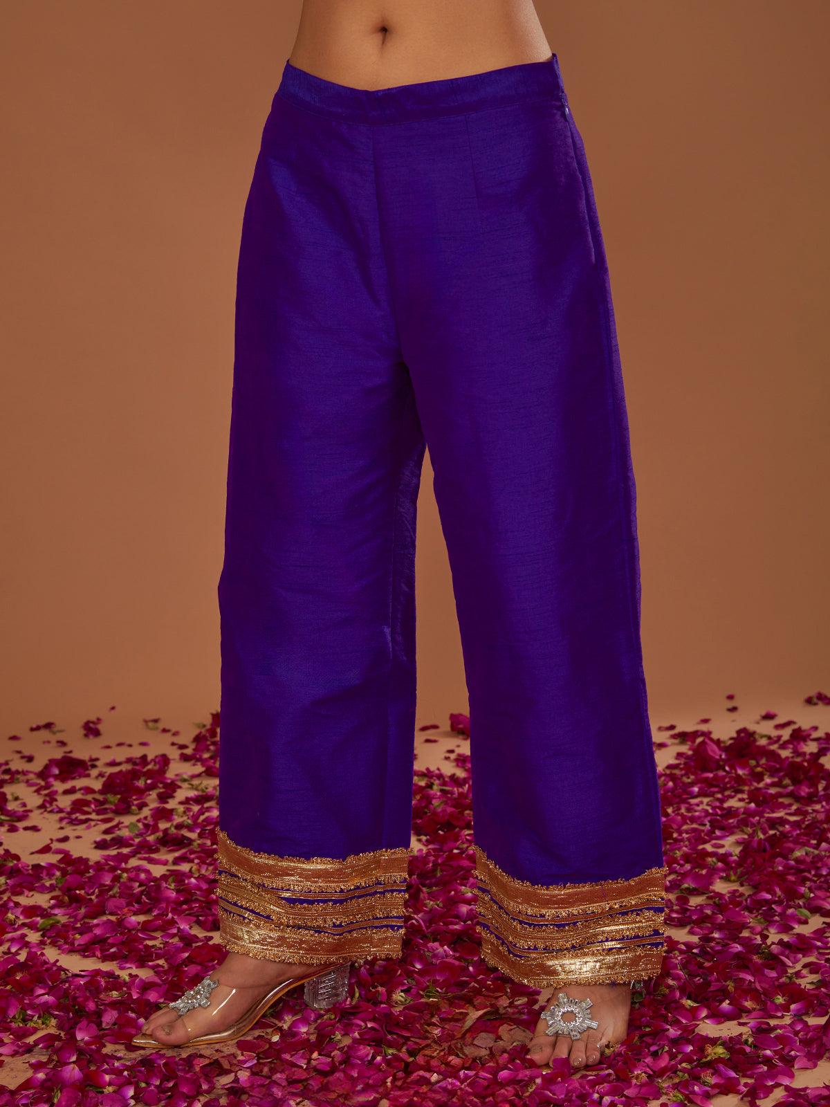 PURPLE SHORT KURTA WITH STRAIGHT PANT AND PURPLE DUPATTA - Preeti s kapoor