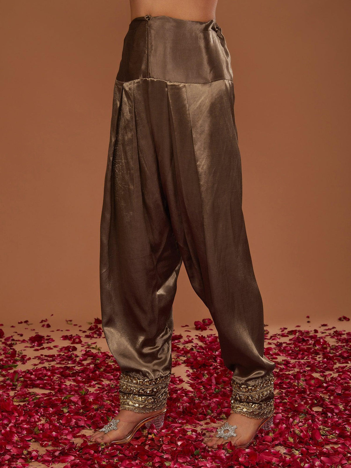 Sepia Brown Mashru Silk Hand Embellished Kurta Set - Preeti s kapoor
