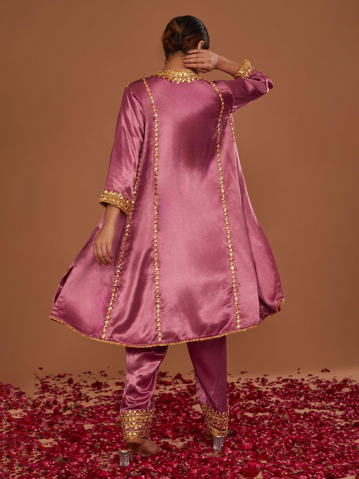 Rose Pink Mashru Silk Hand Embellished Kurta Set - Preeti s kapoor
