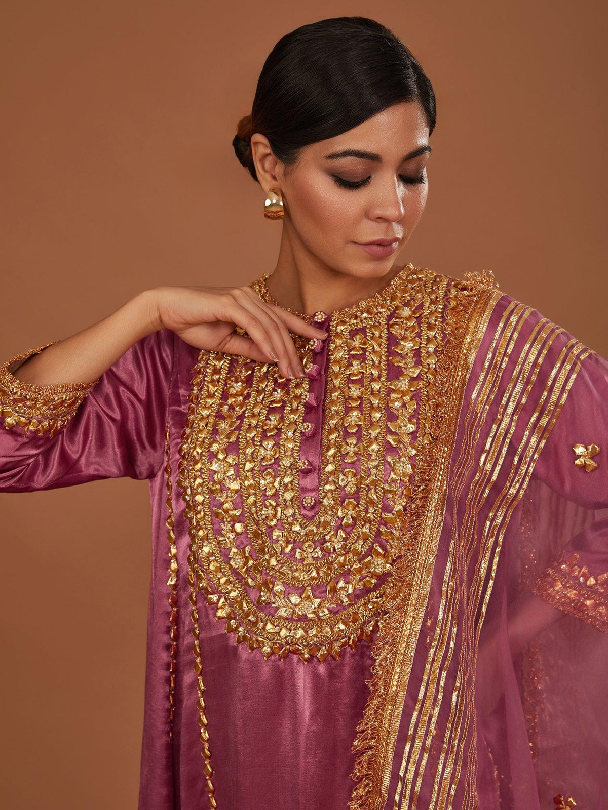Rose Pink Mashru Silk Hand Embellished Kurta Set - Preeti s kapoor