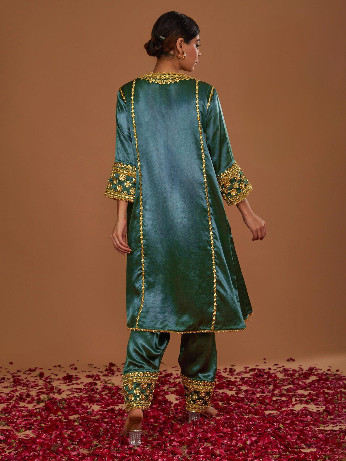 Sap Green Mashru Silk Hand Embellished Kurta Set - Preeti s kapoor