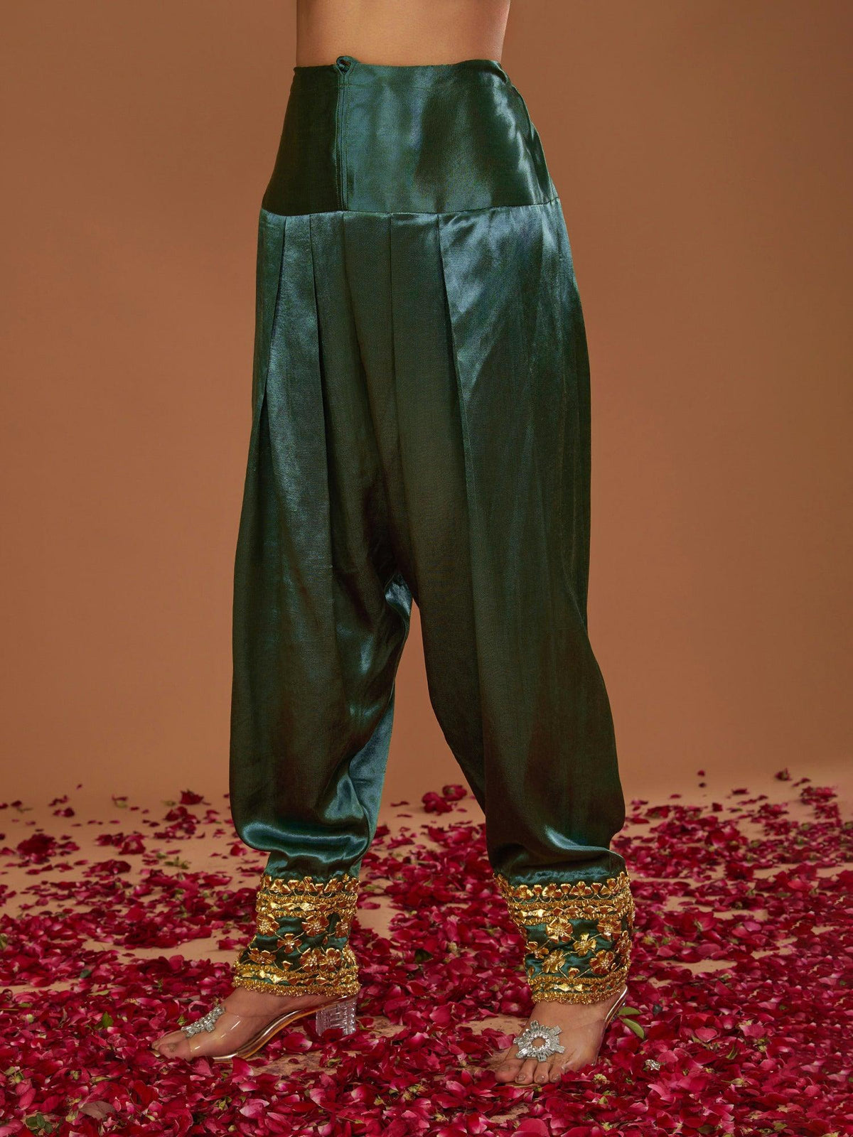 Sap Green Mashru Silk Hand Embellished Kurta Set - Preeti s kapoor