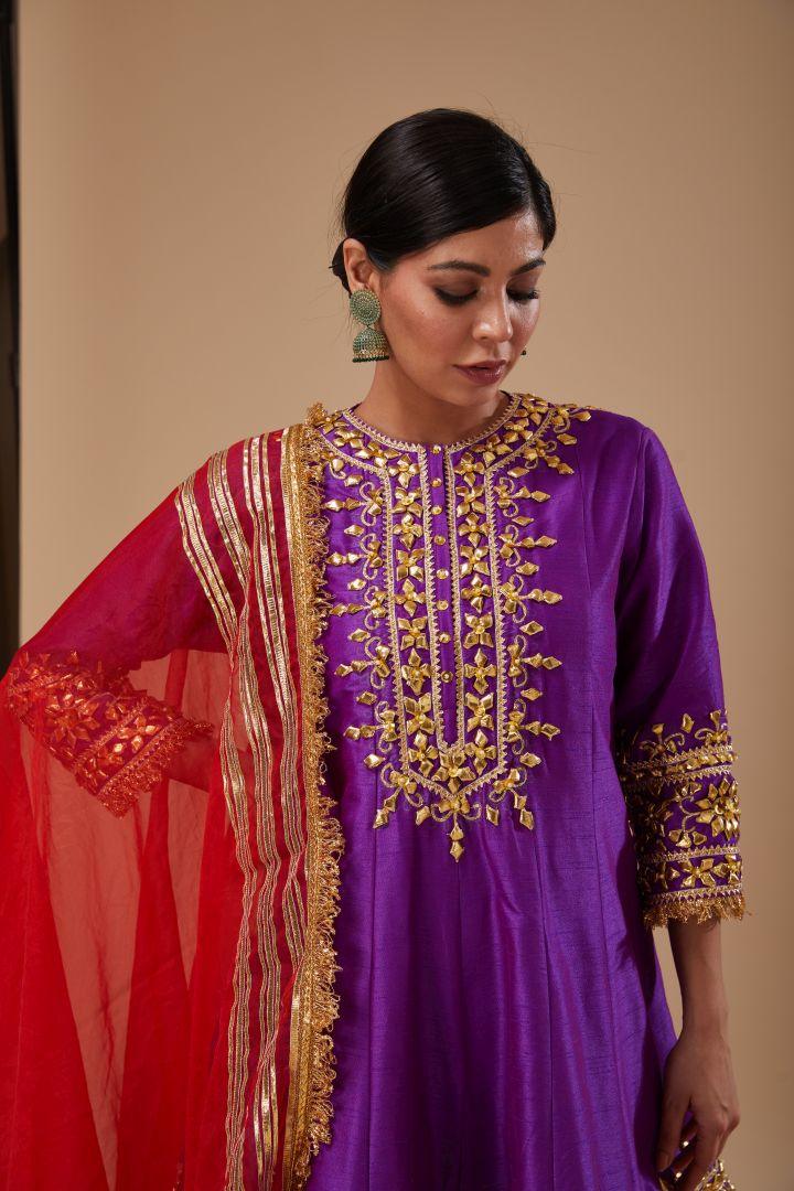 A Purple Short Anarkali Salwar & Dupatta - Preeti s kapoor