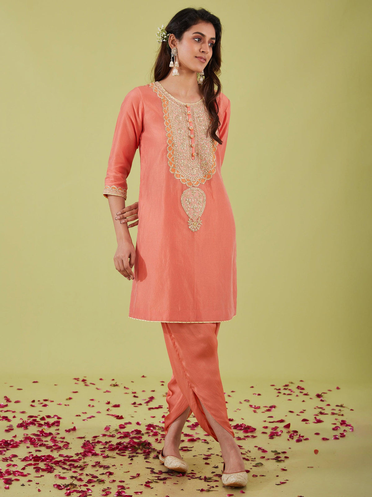 RUST PINK SHORT KURTA WITH PANTS - Preeti s kapoor