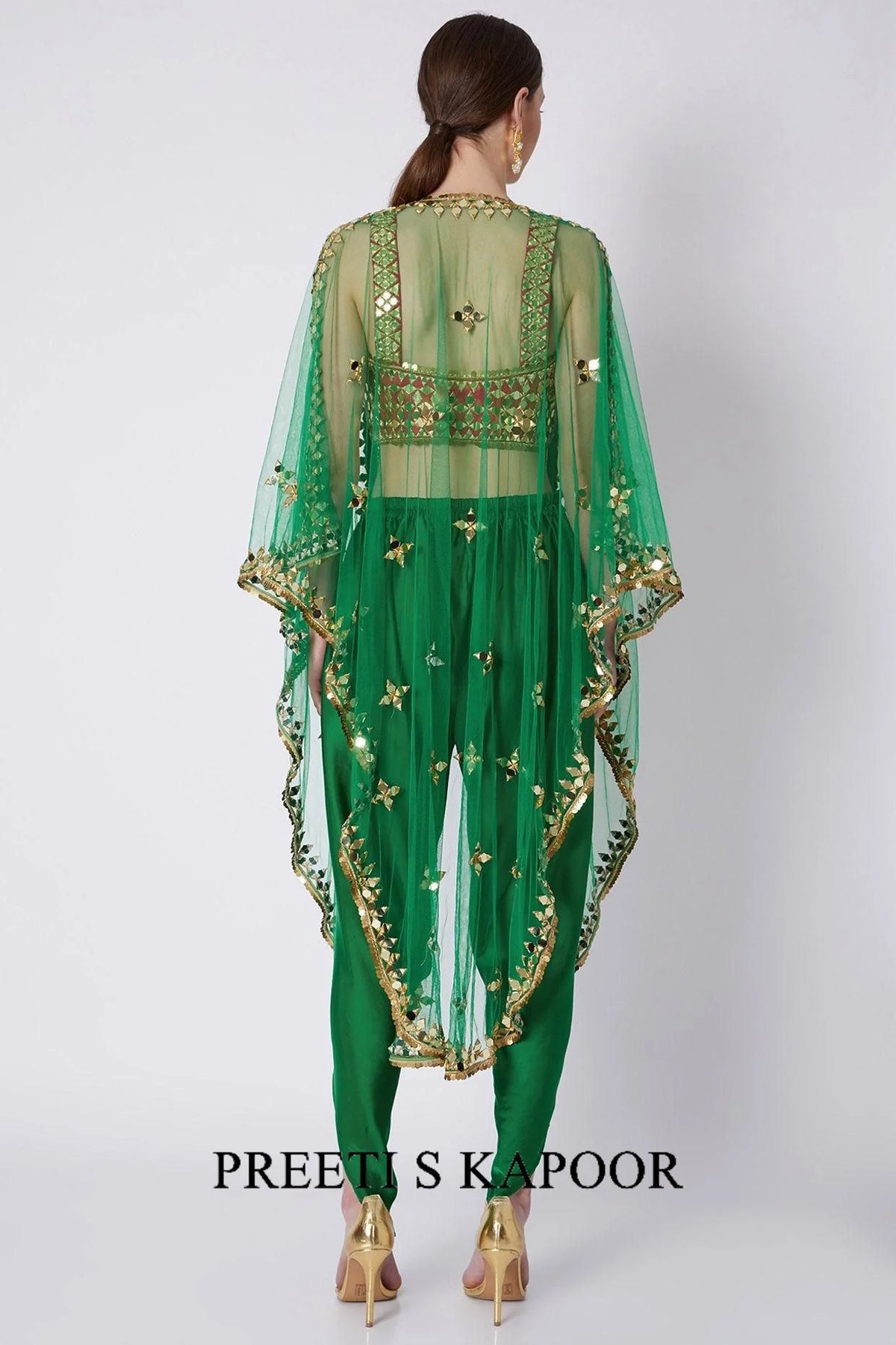 Red & Green Embroidered Dhoti Set - Preeti S Kapoor
