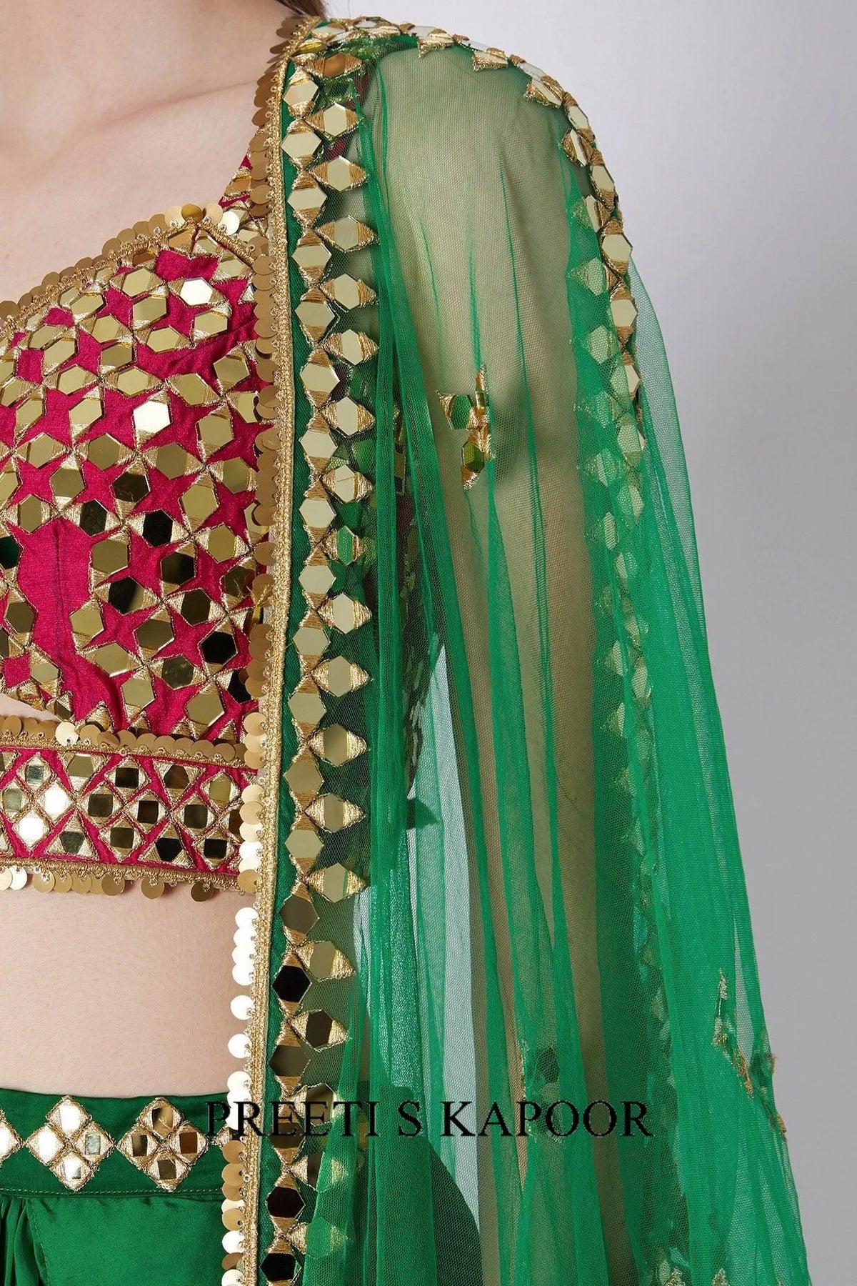 Red & Green Embroidered Dhoti Set - Preeti S Kapoor
