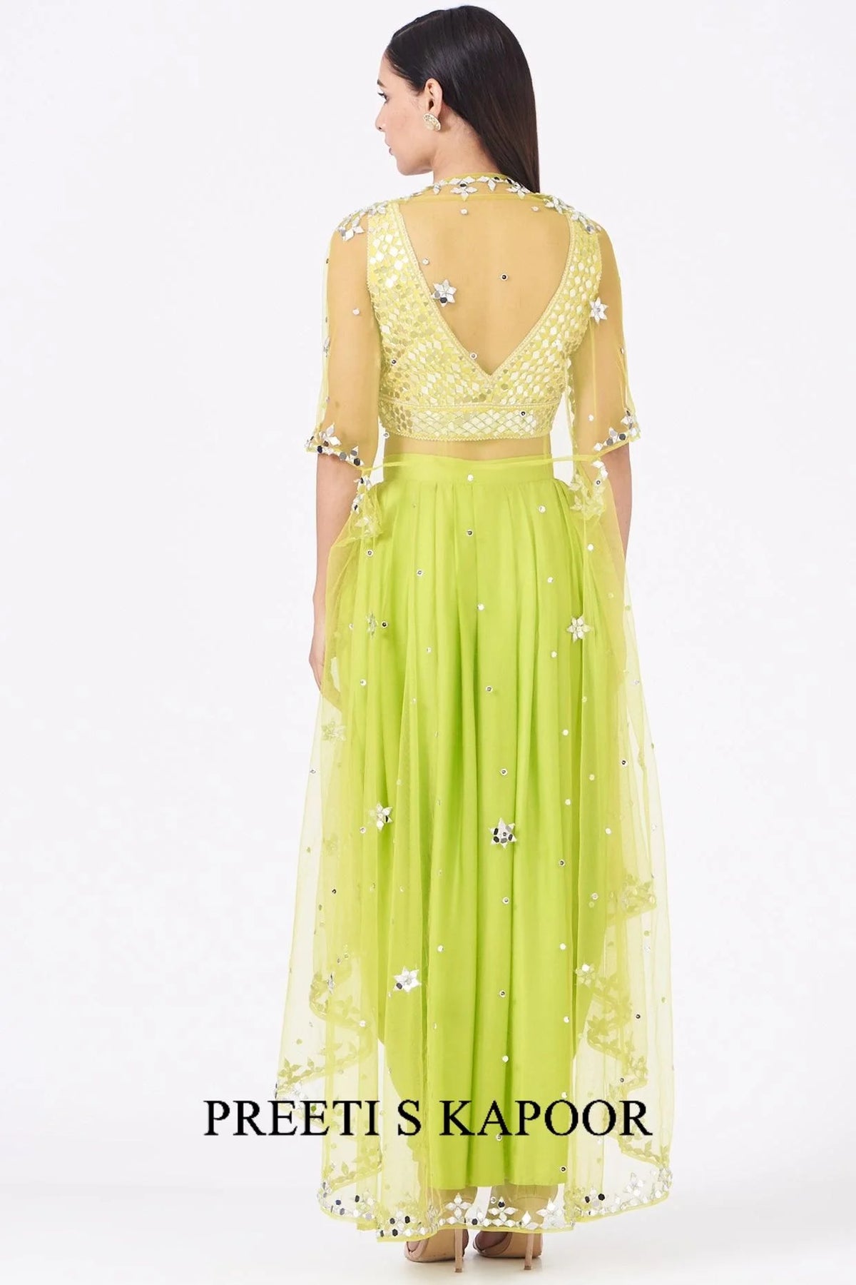 Lime Green Embroidered Dhoti Skirt Set - Preeti S Kapoor