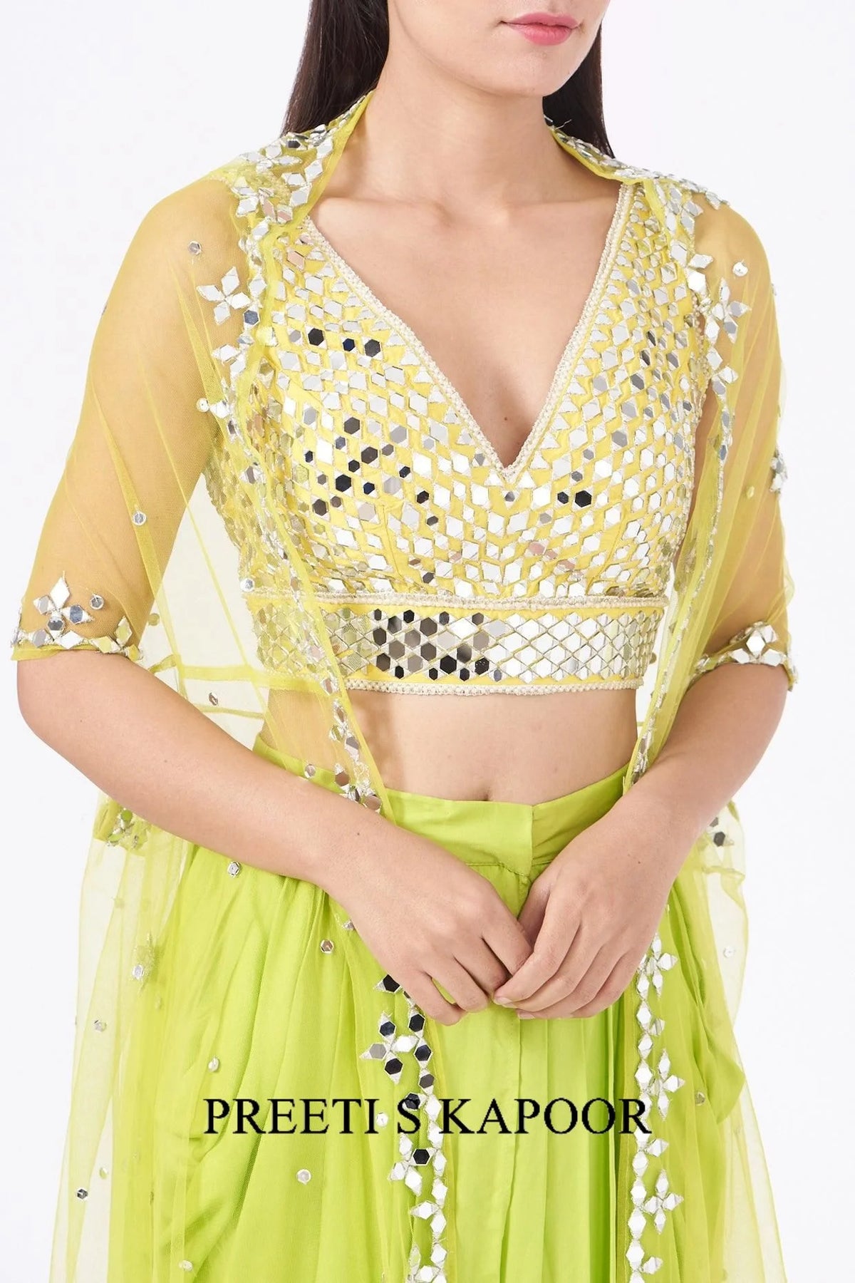 Lime Green Embroidered Dhoti Skirt Set - Preeti S Kapoor