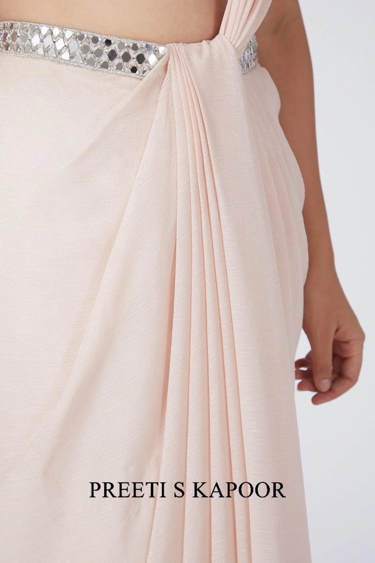 Nude Pink Embroidered Draped Saree Set - Preeti S Kapoor