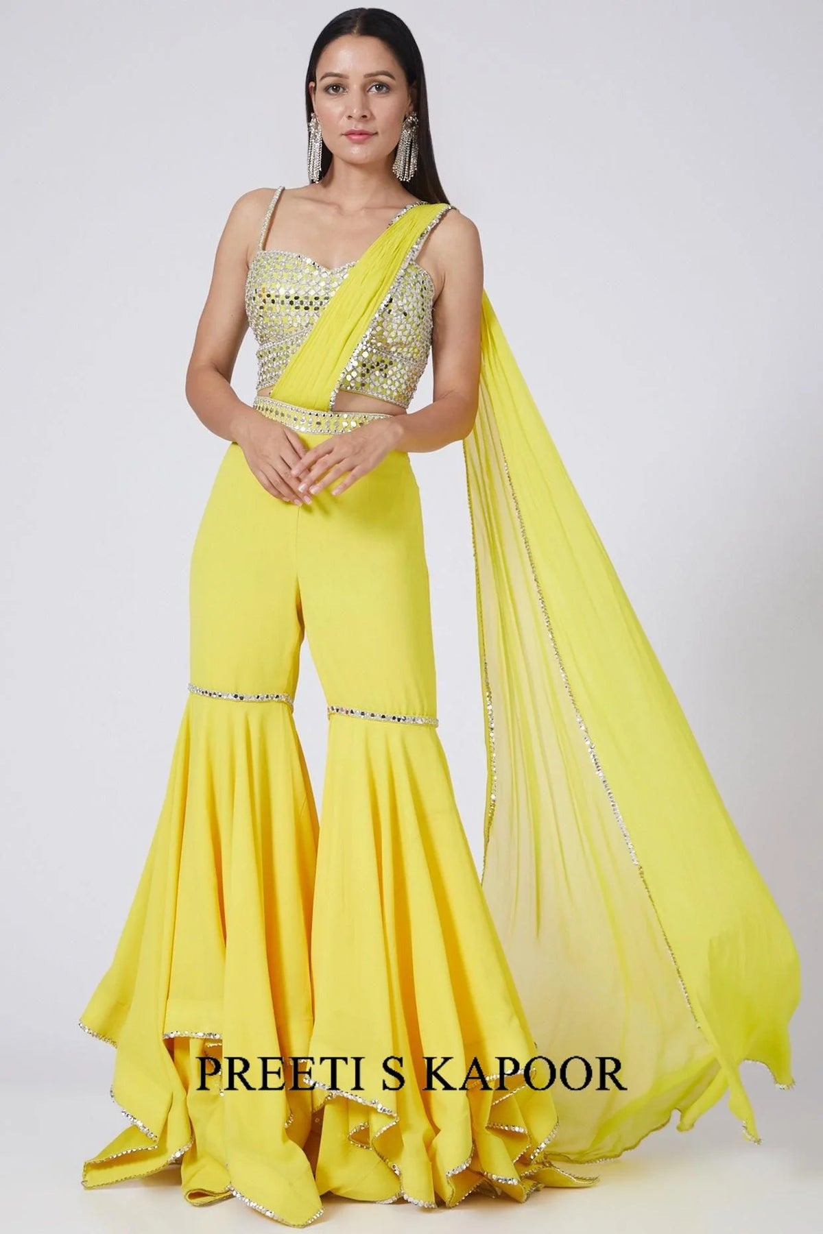 Yellow Embroidered Draped Gharara Set - Preeti S Kapoor