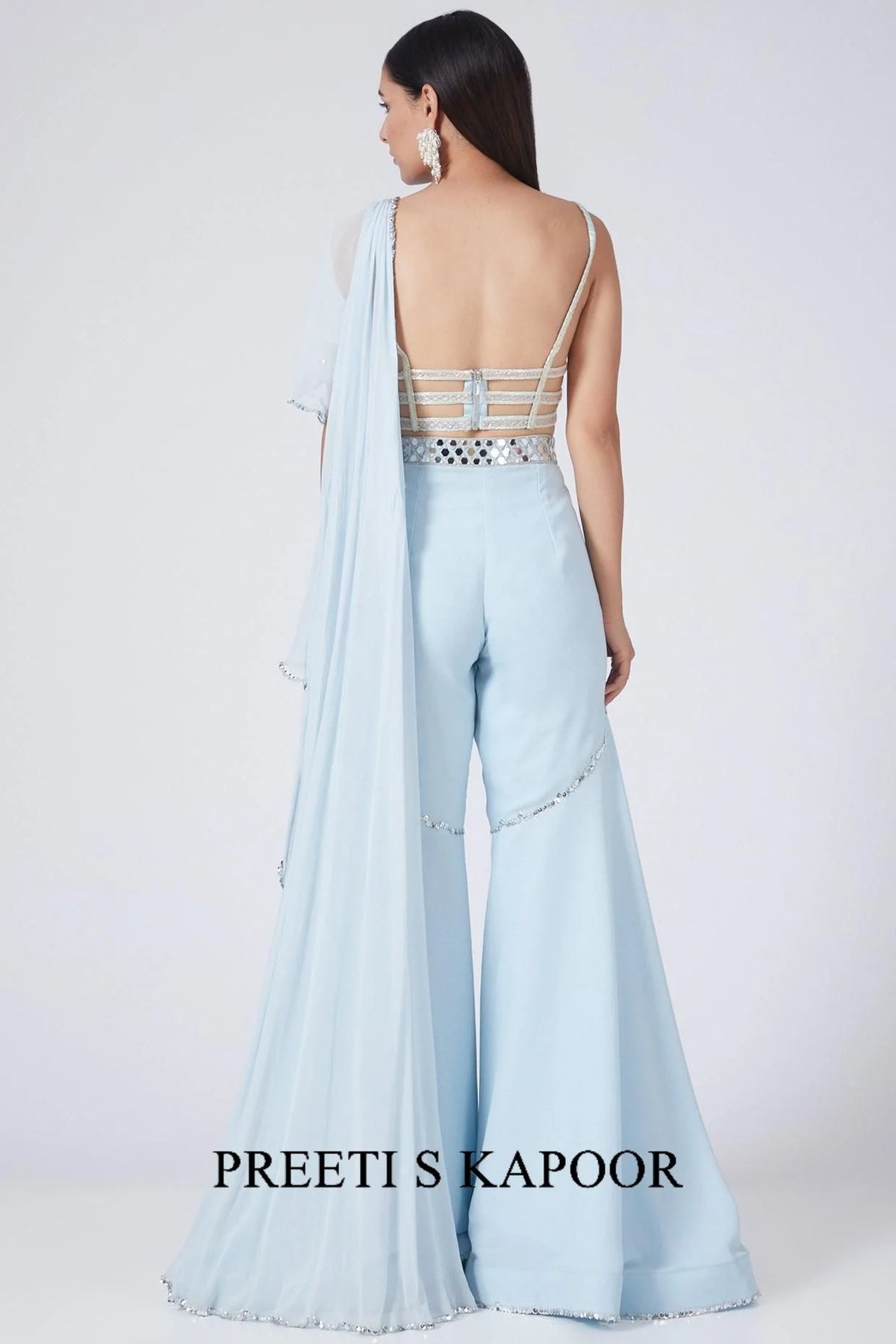 Ice Blue Embroidered Draped Gharara Set - Preeti S Kapoor
