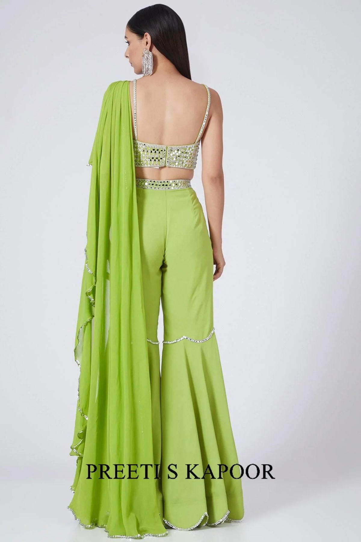 Lime Green Embroidered Draped Gharara Set - Preeti S Kapoor