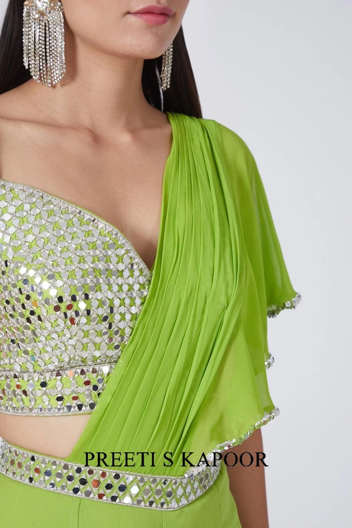 Lime Green Embroidered Draped Gharara Set - Preeti S Kapoor