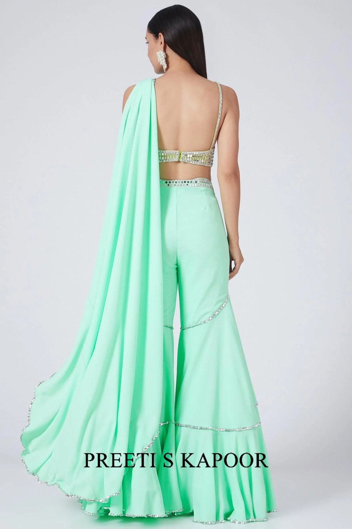 Aquamarine Green Embroidered Draped Gharara - Preeti S Kapoor