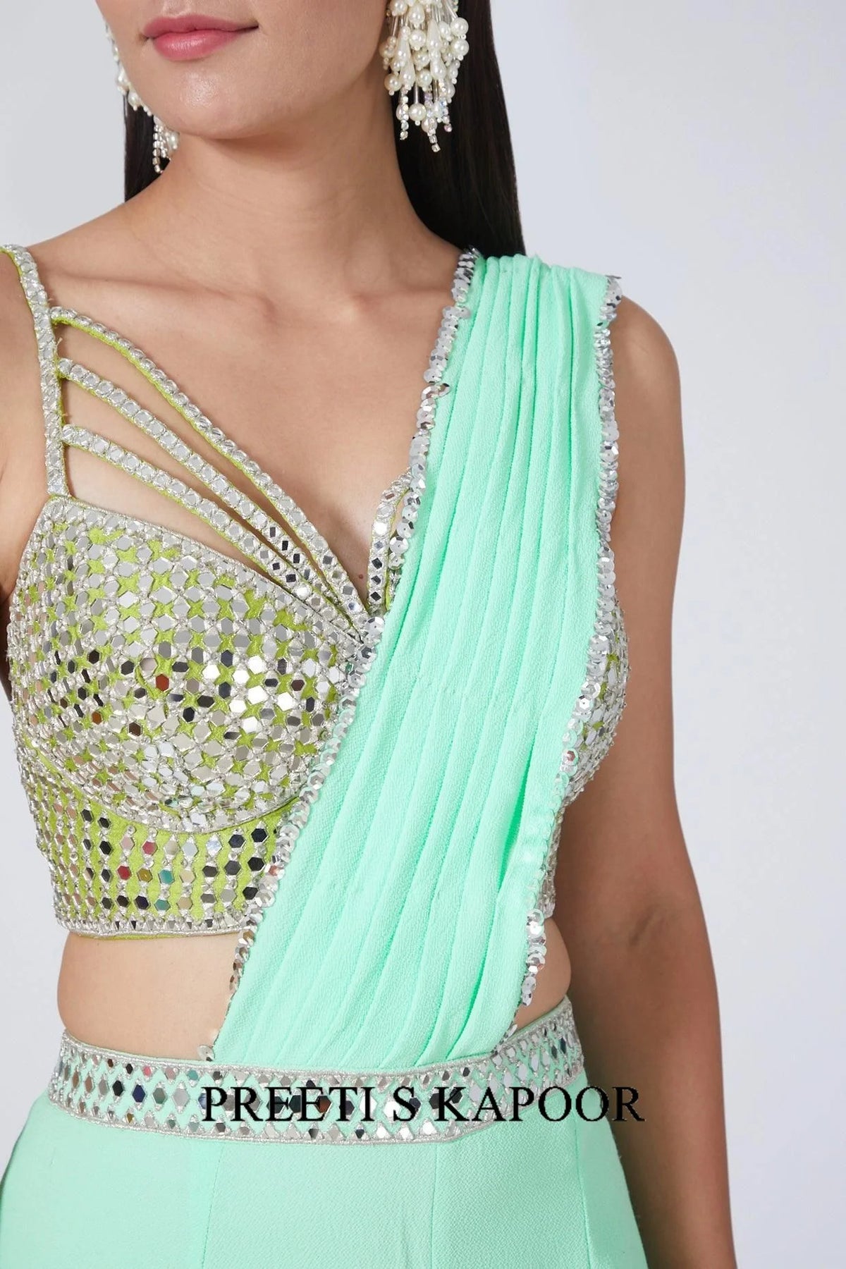 Aquamarine Green Embroidered Draped Gharara - Preeti S Kapoor
