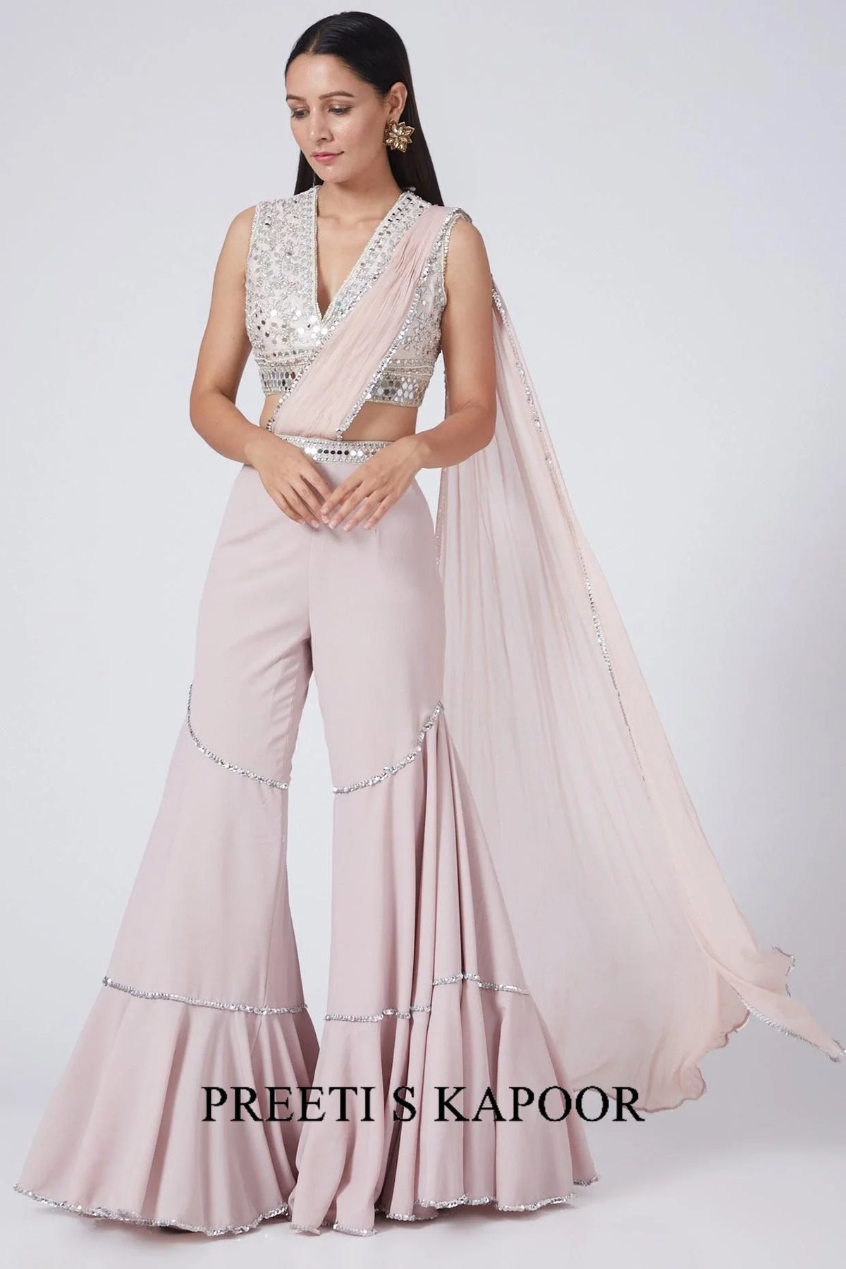 Dusty Pink Draped Gharara Set - Preeti S Kapoor