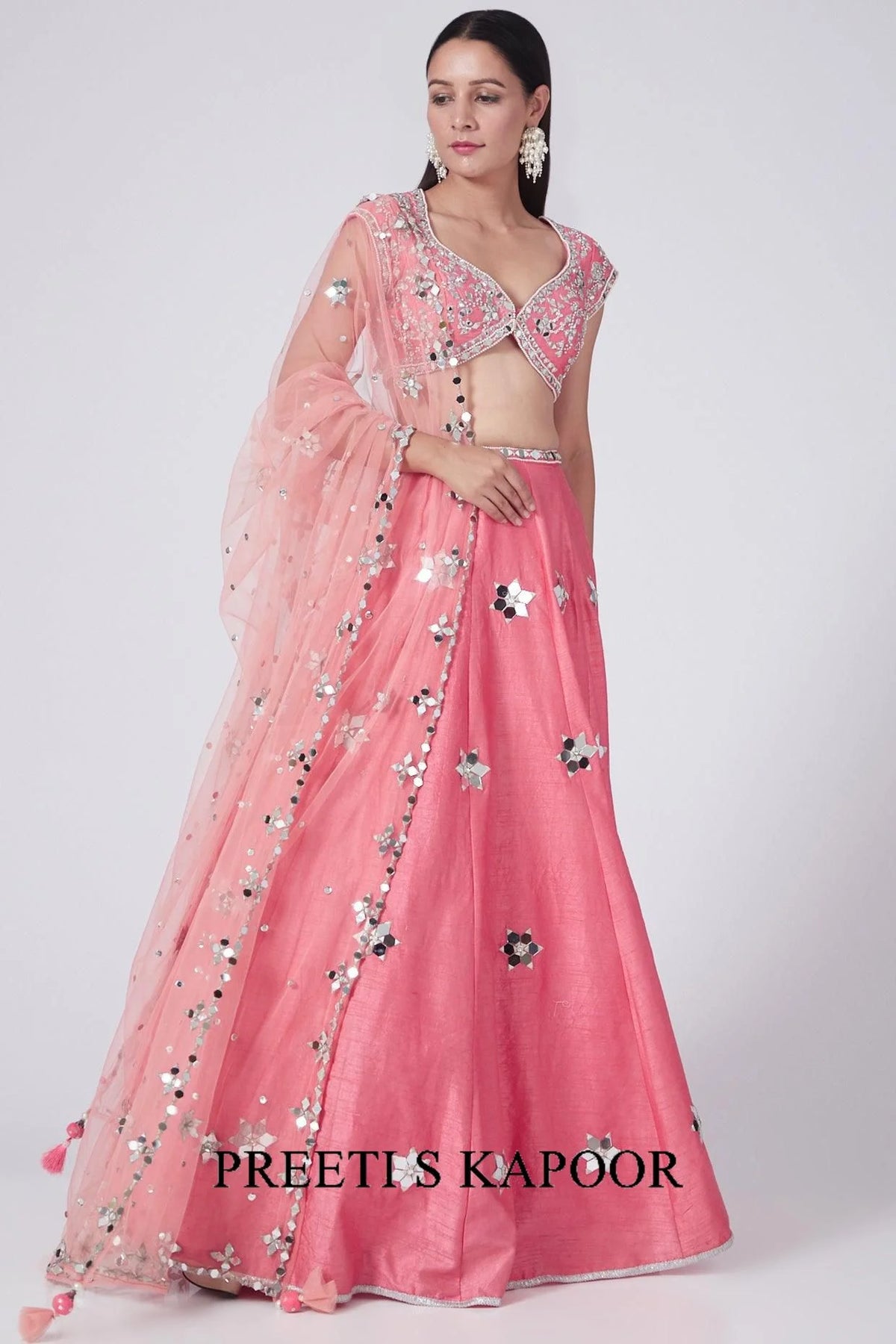 Coral Pink Embroidered Lehenga Set - Preeti S Kapoor