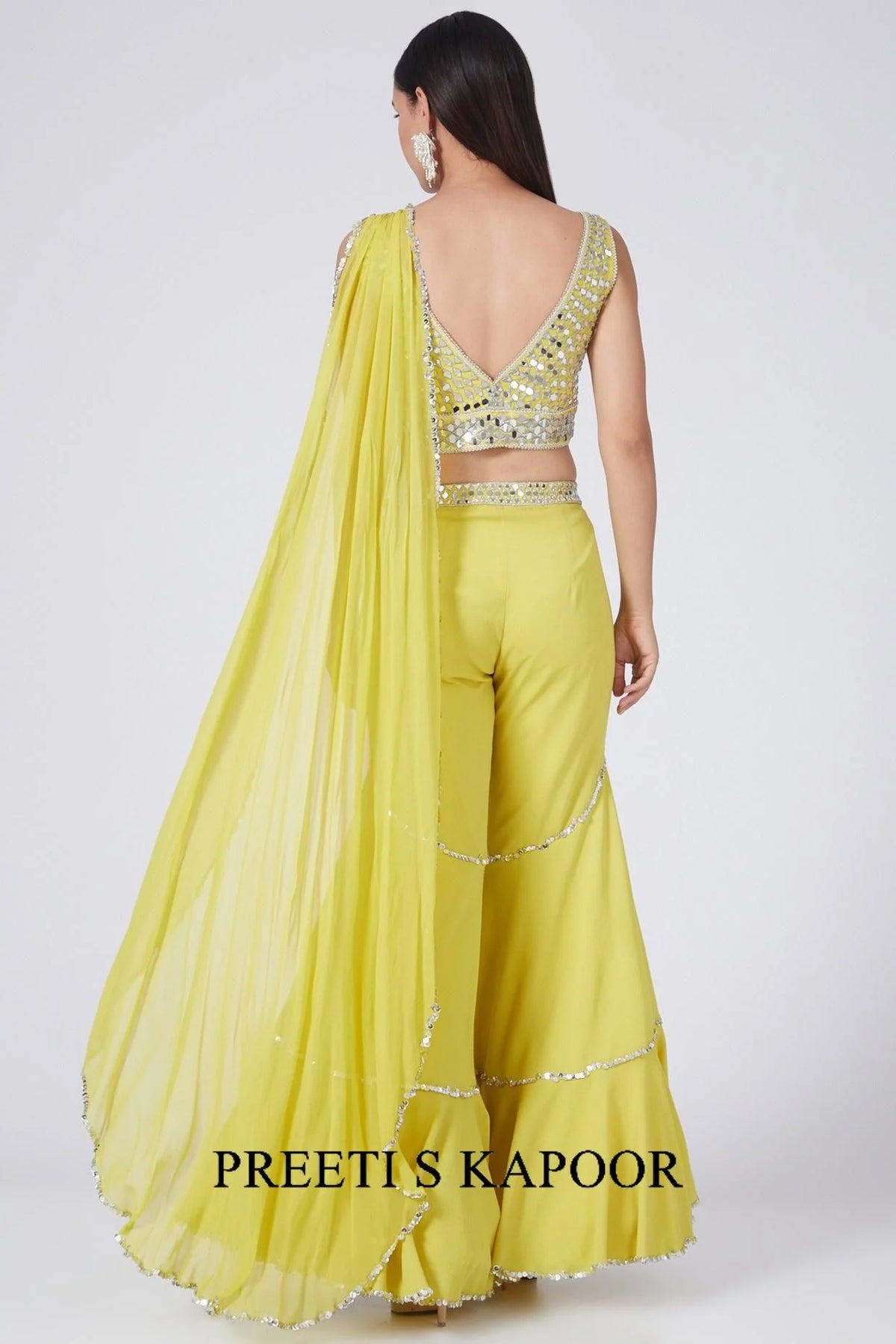 Yellow Embroidered Drape Gharara Set - Preeti S Kapoor
