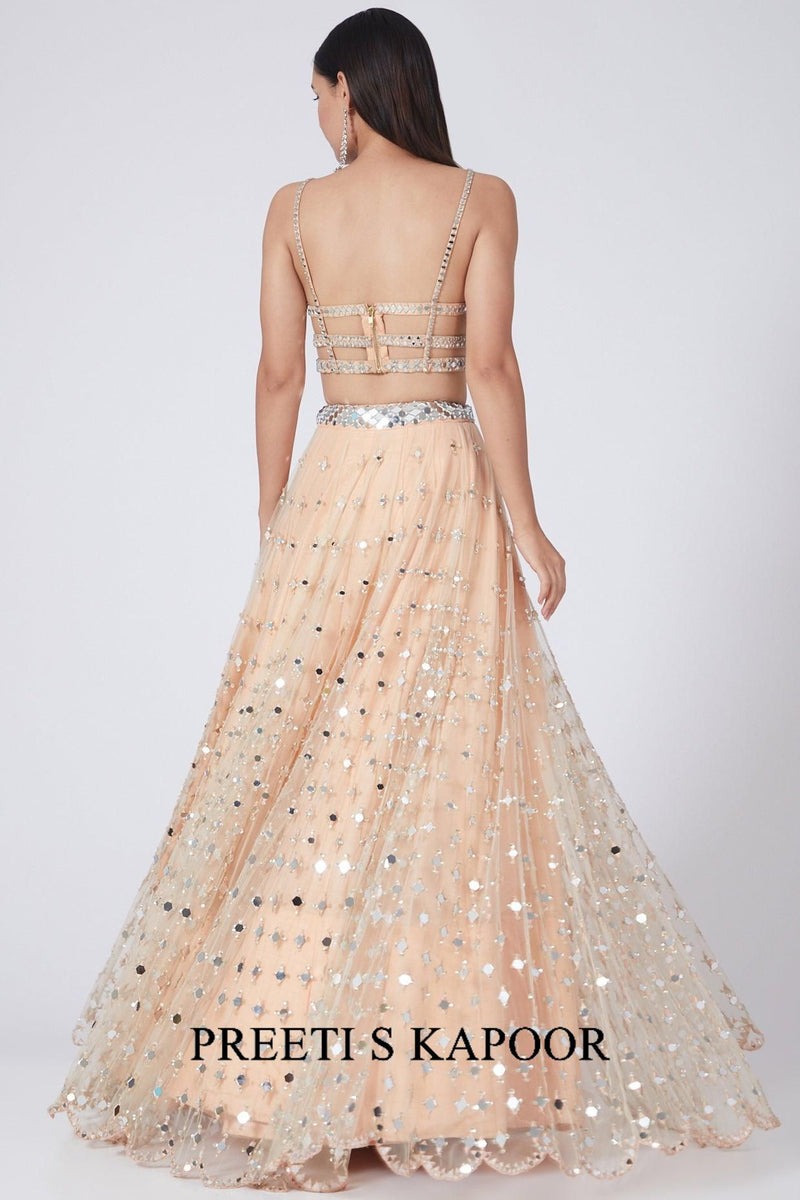 Peach Mirror Embroidered Lehenga Set - Preeti S Kapoor