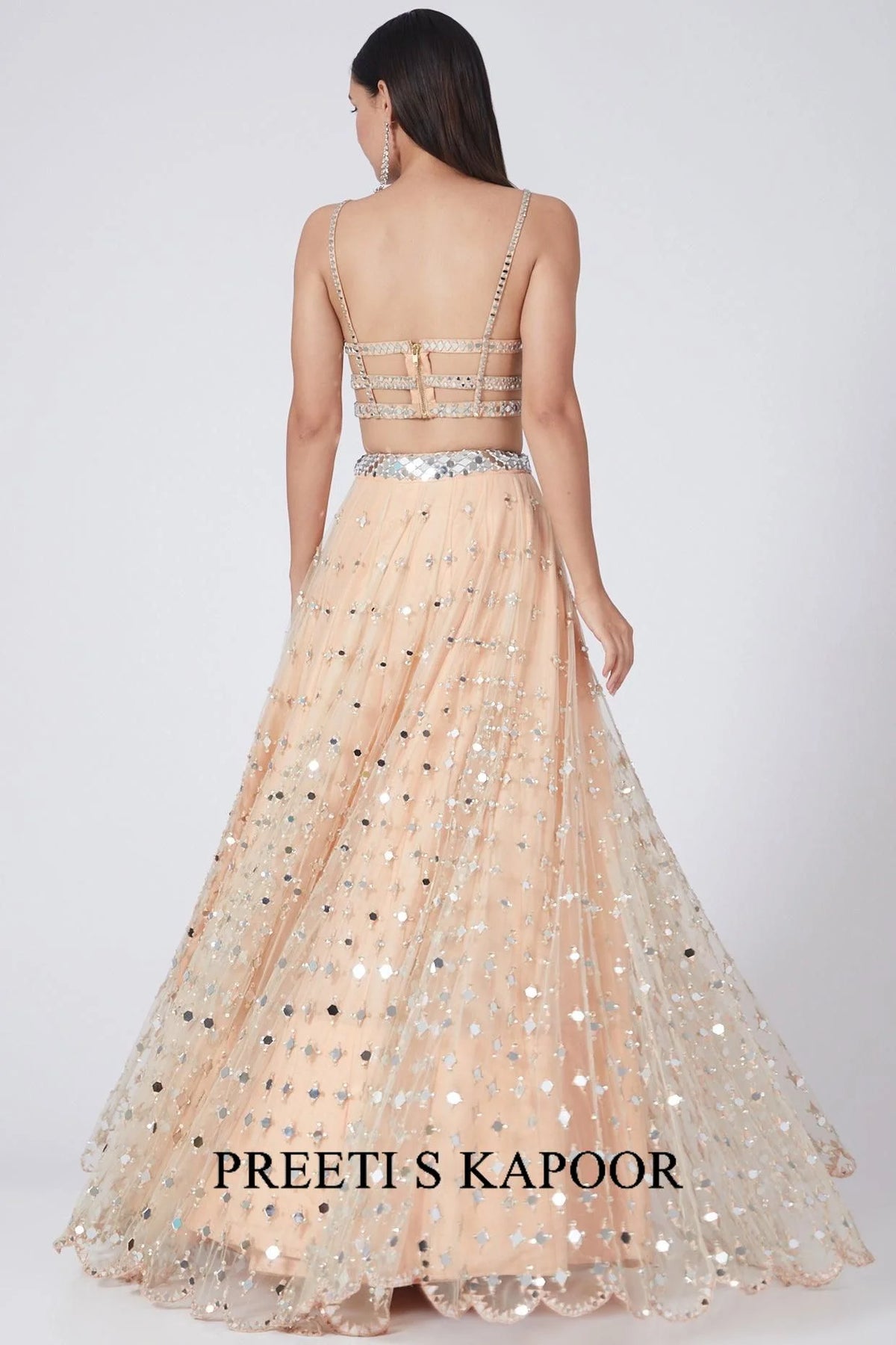 Peach Mirror Embroidered Lehenga Set - Preeti S Kapoor