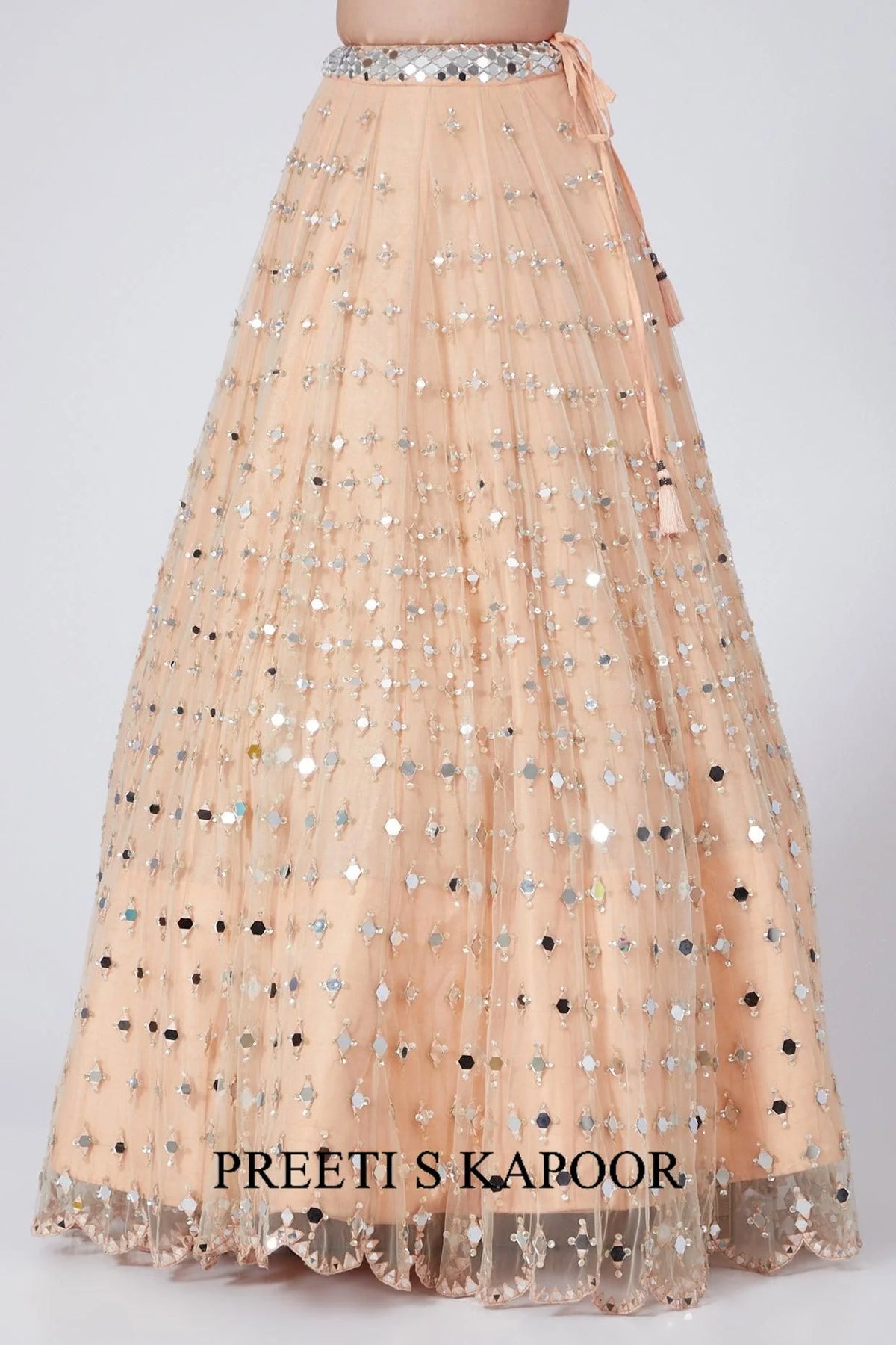Peach Mirror Embroidered Lehenga Set - Preeti S Kapoor