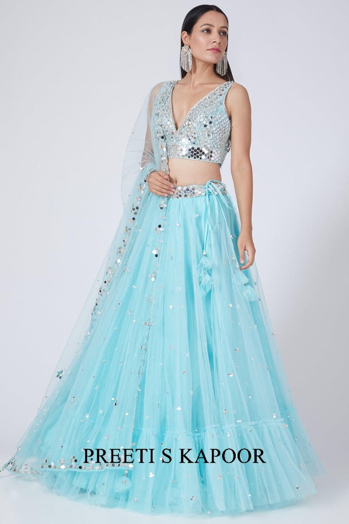 Sky Blue Embroidered Lehenga Set - Preeti S Kapoor