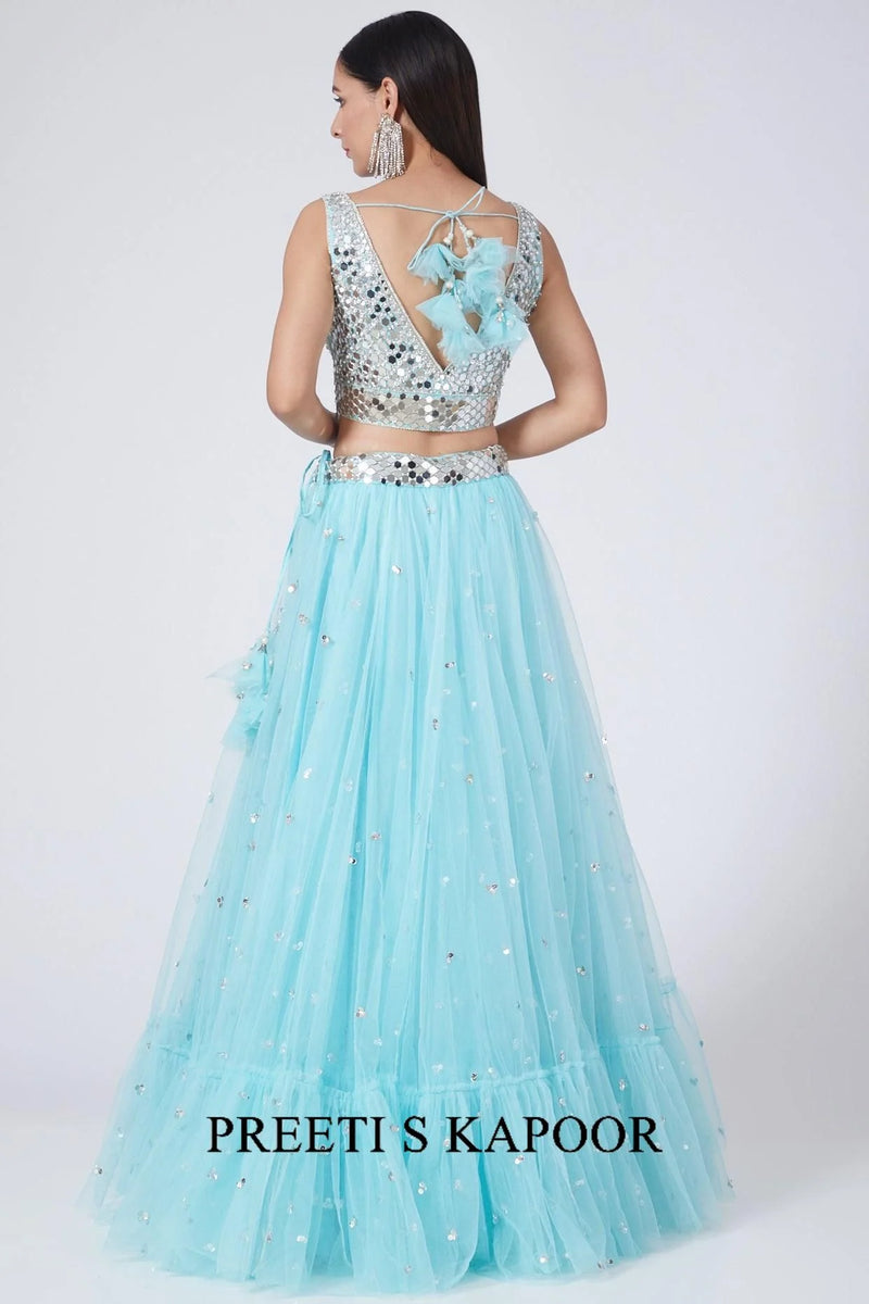 Sky Blue Embroidered Lehenga Set - Preeti S Kapoor