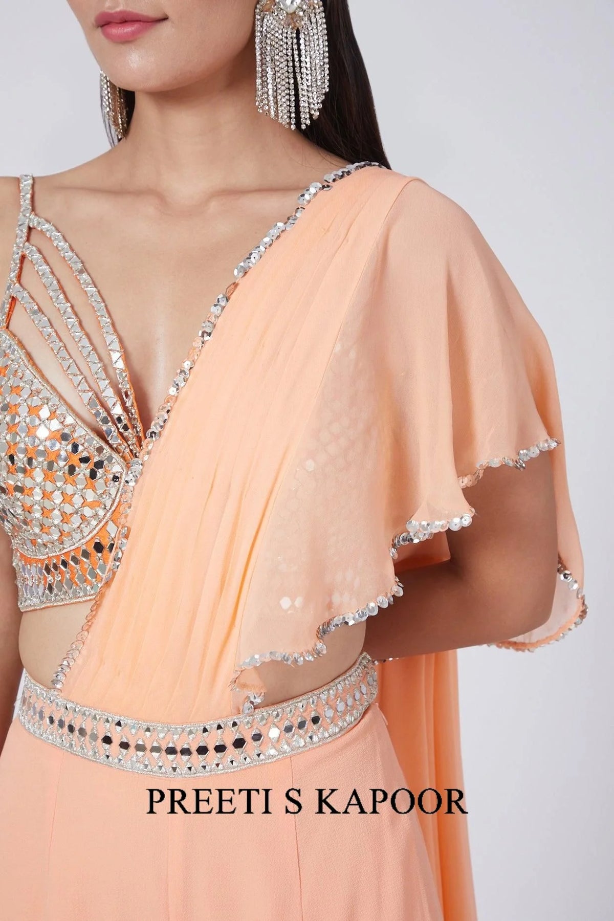 Peach Embroidered Draped Gharara Set - Preeti S Kapoor
