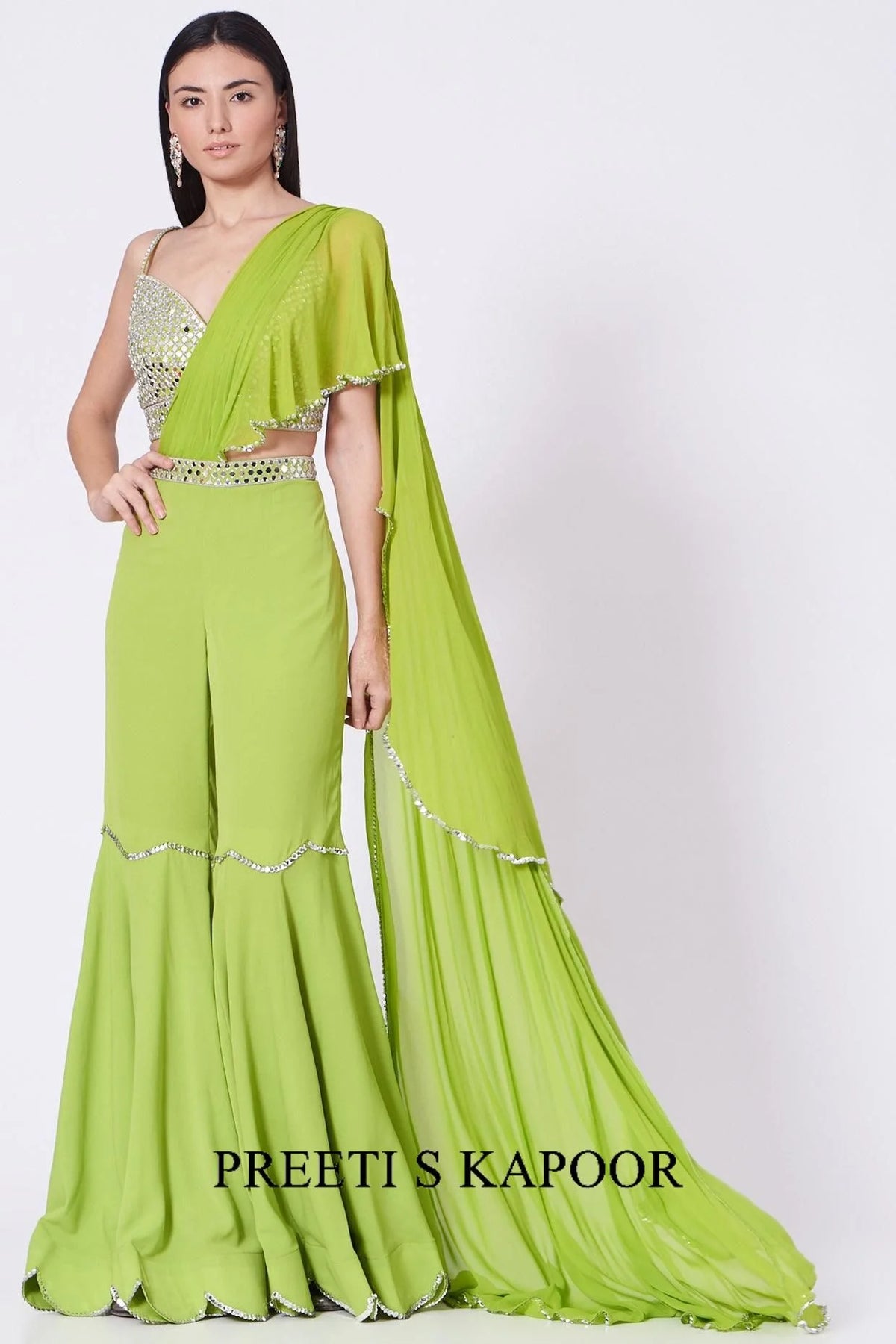 Leaf Green Embroidered Gharara Set - Preeti S Kapoor