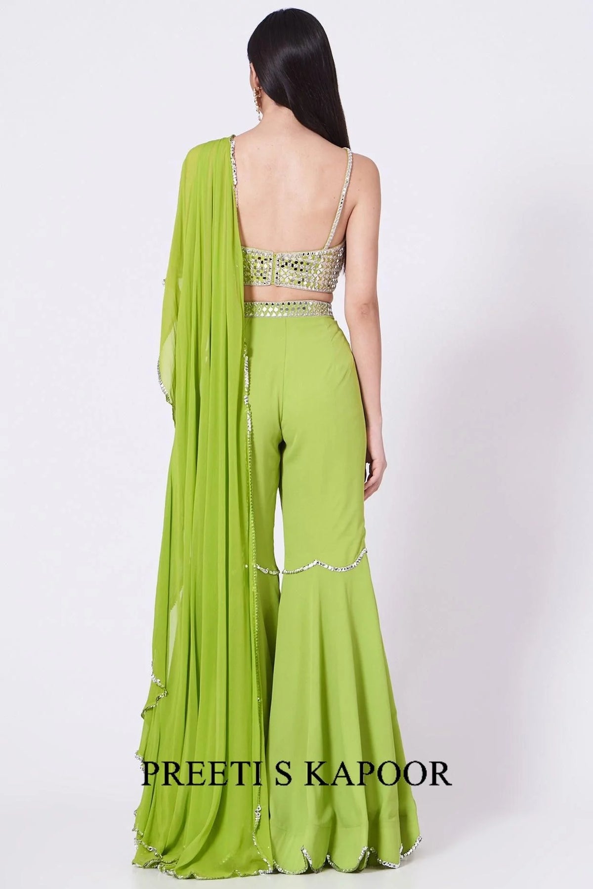 Leaf Green Embroidered Gharara Set - Preeti S Kapoor
