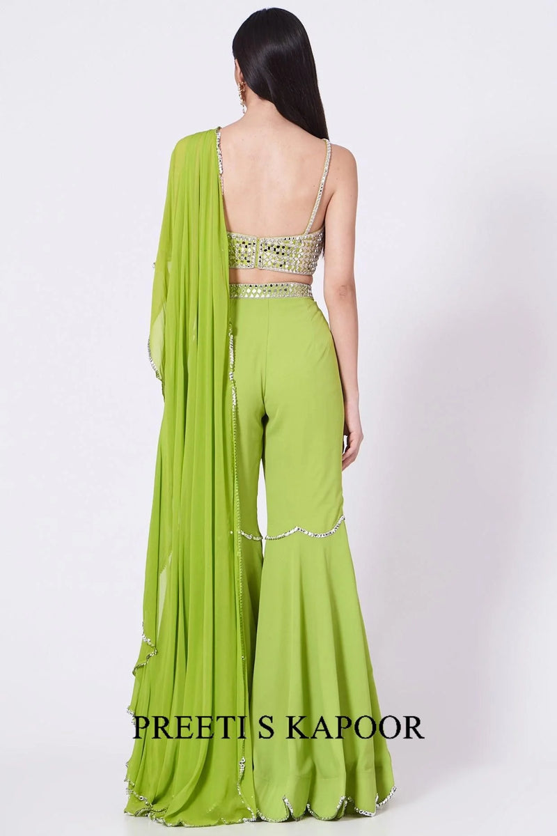 Leaf Green Embroidered Gharara Set - Preeti S Kapoor
