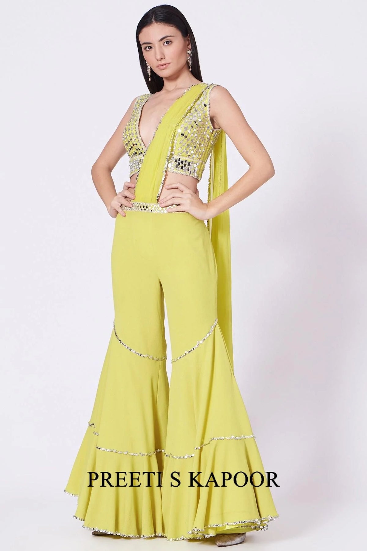Light Yellow Embroidered Gharara Set - Preeti S Kapoor