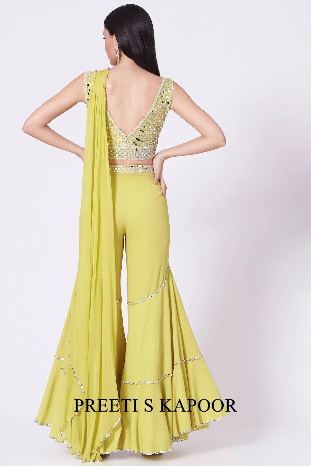 Light Yellow Embroidered Gharara Set - Preeti S Kapoor