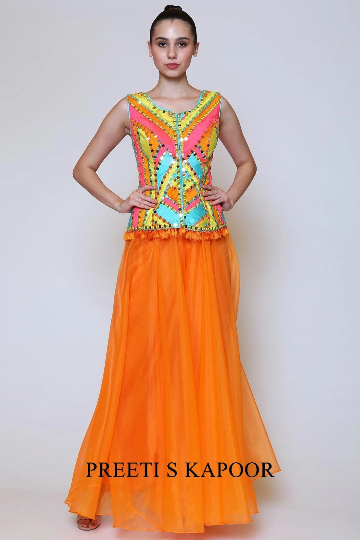 Orange Sharara Set With Resham And Mirror Work - Preeti S Kapoor