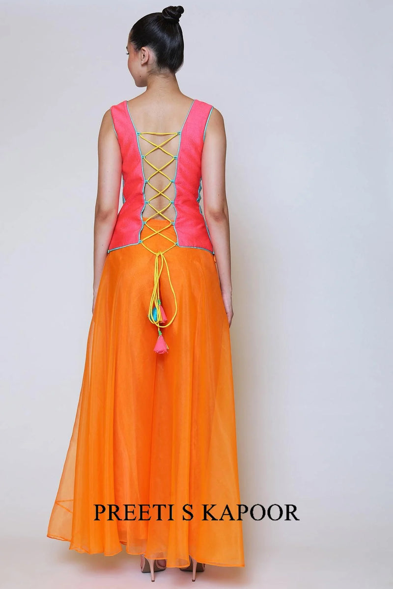 Orange Sharara Set With Resham And Mirror Work - Preeti S Kapoor