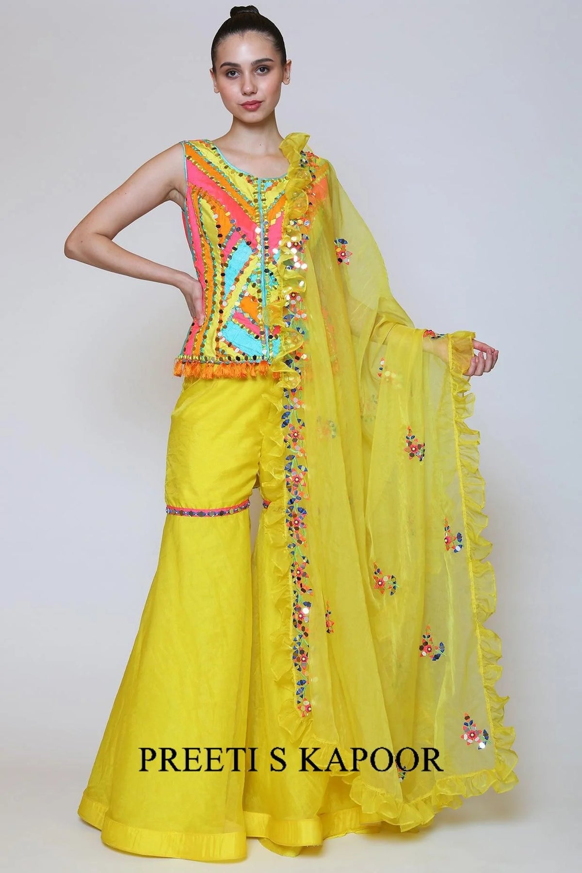 Yellow Gharara Set With Mirror Work - Preeti S Kapoor