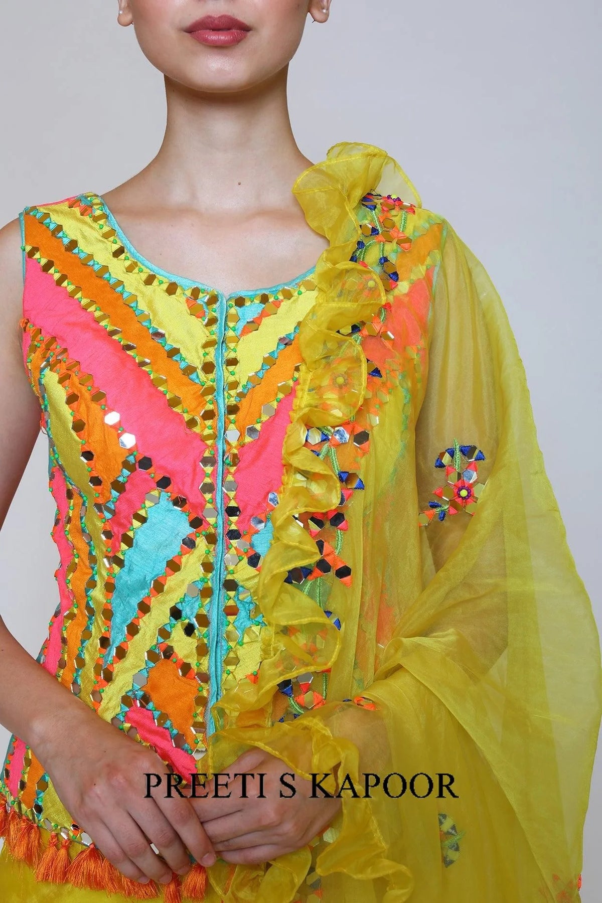 Yellow Gharara Set With Mirror Work - Preeti S Kapoor