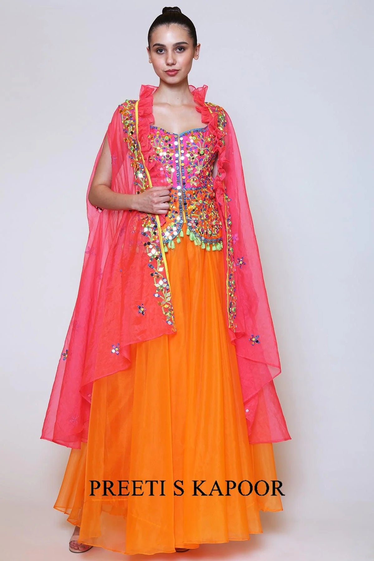 Orange Sharara Set With Mirror Work - Preeti S Kapoor