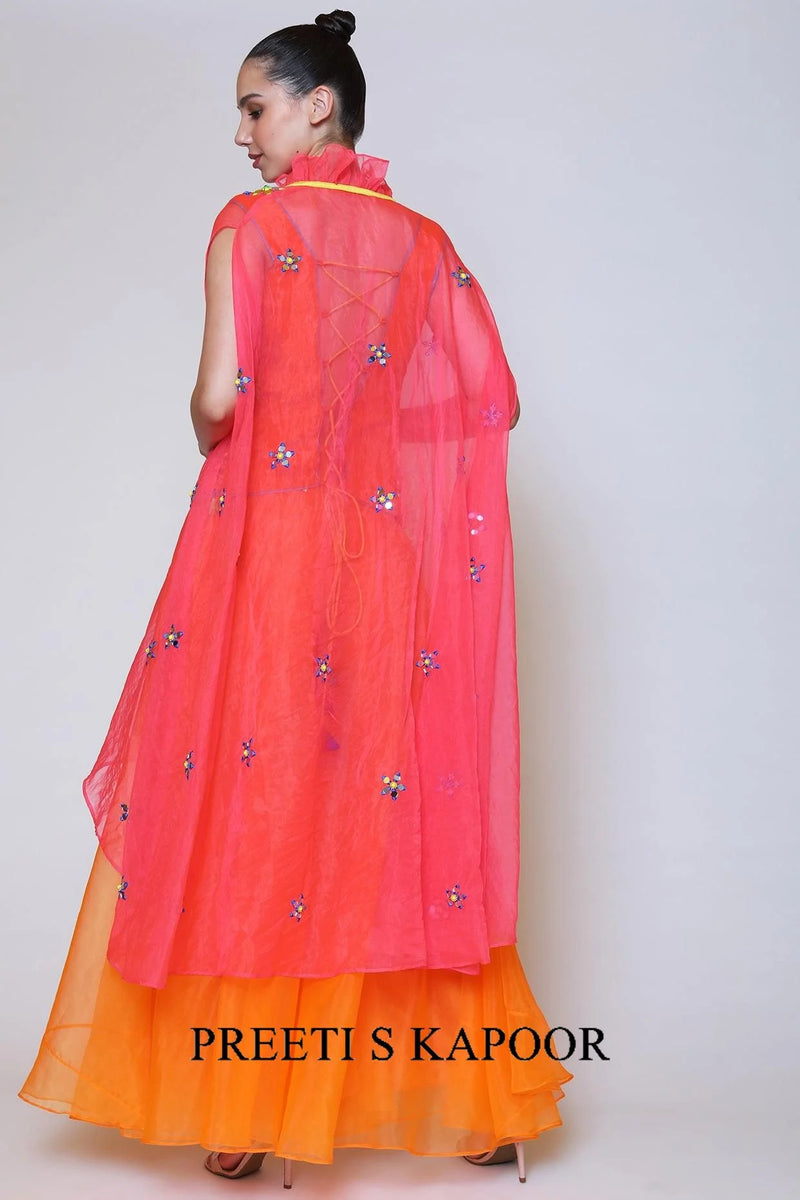 Orange Sharara Set With Mirror Work - Preeti S Kapoor