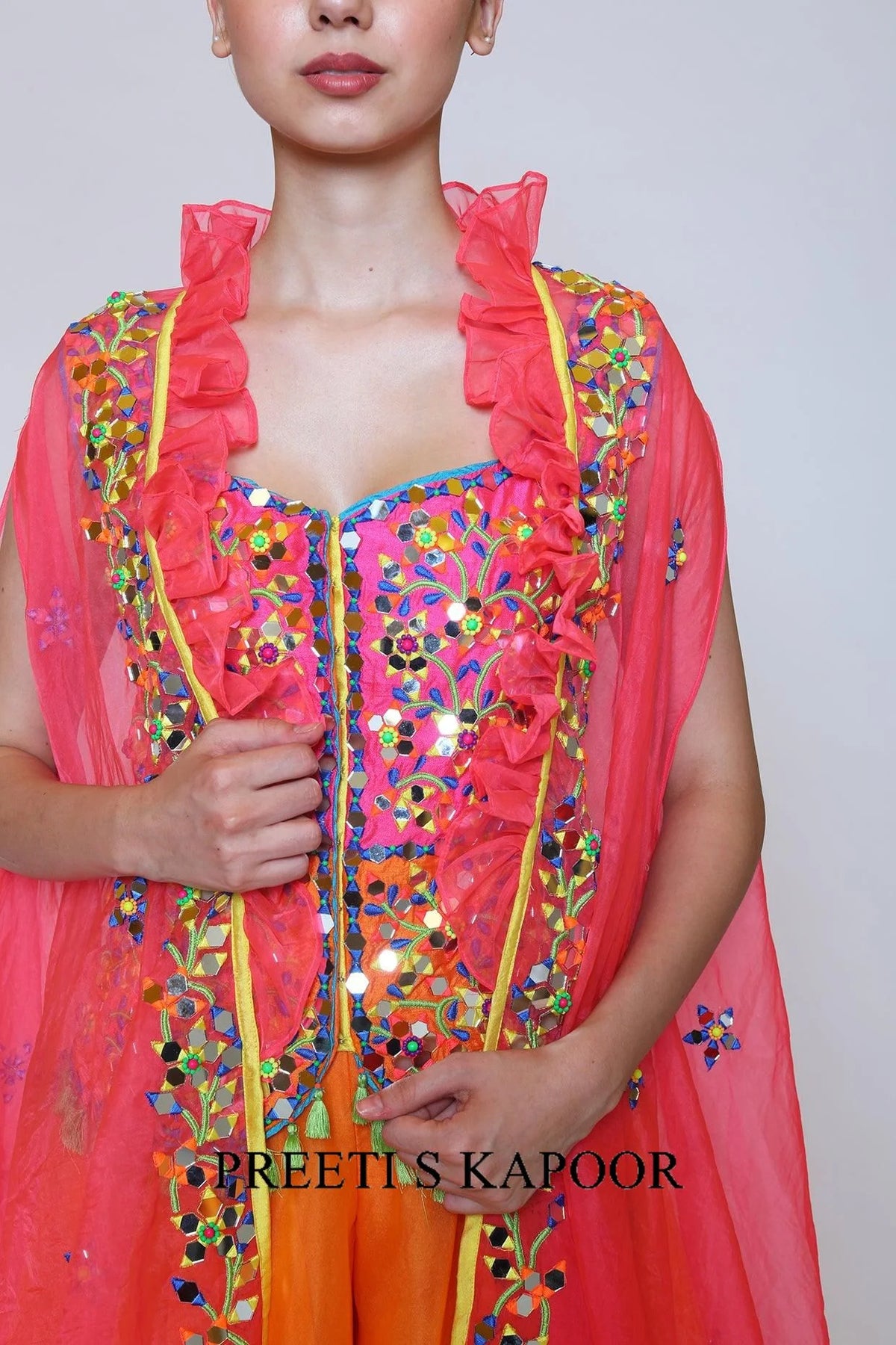 Orange Sharara Set With Mirror Work - Preeti S Kapoor