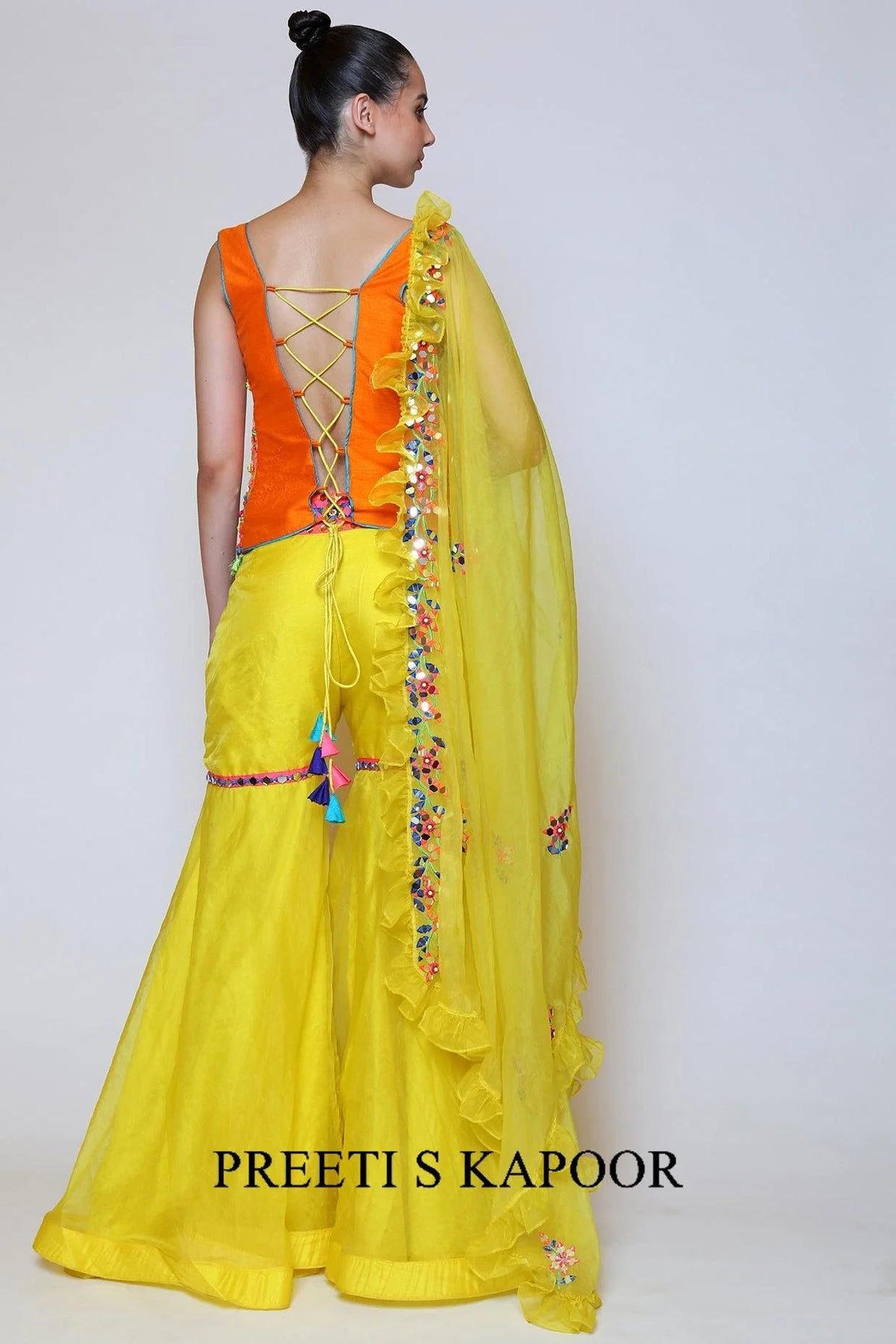 Yellow Dupion & Organza Gharara Set - Preeti S Kapoor