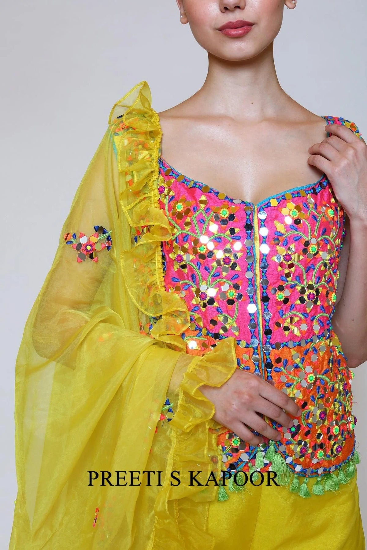 Yellow Dupion & Organza Gharara Set - Preeti S Kapoor