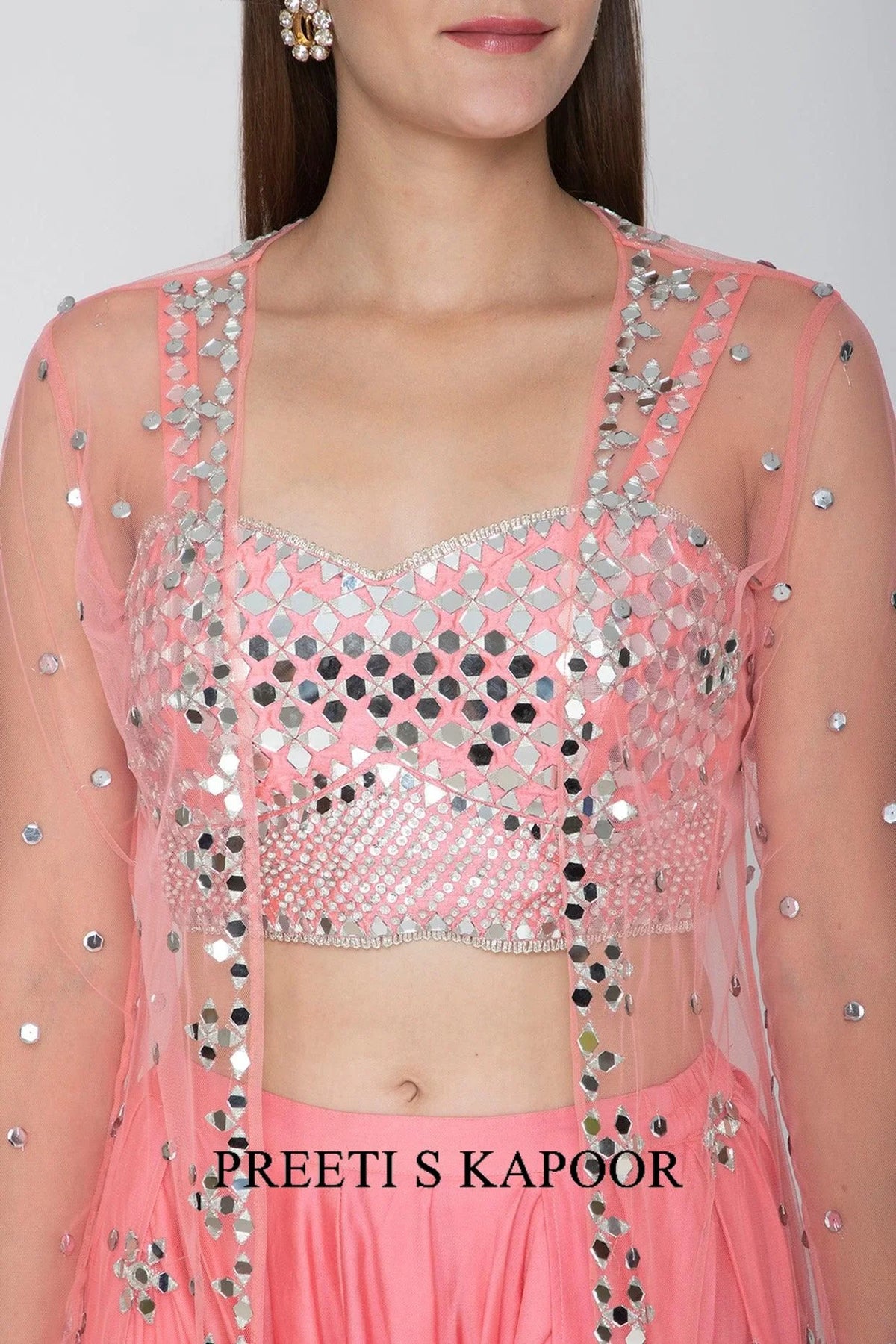 Blush Pink Embroidered Blouse With Dhoti Pants & Cape - Preeti S Kapoor