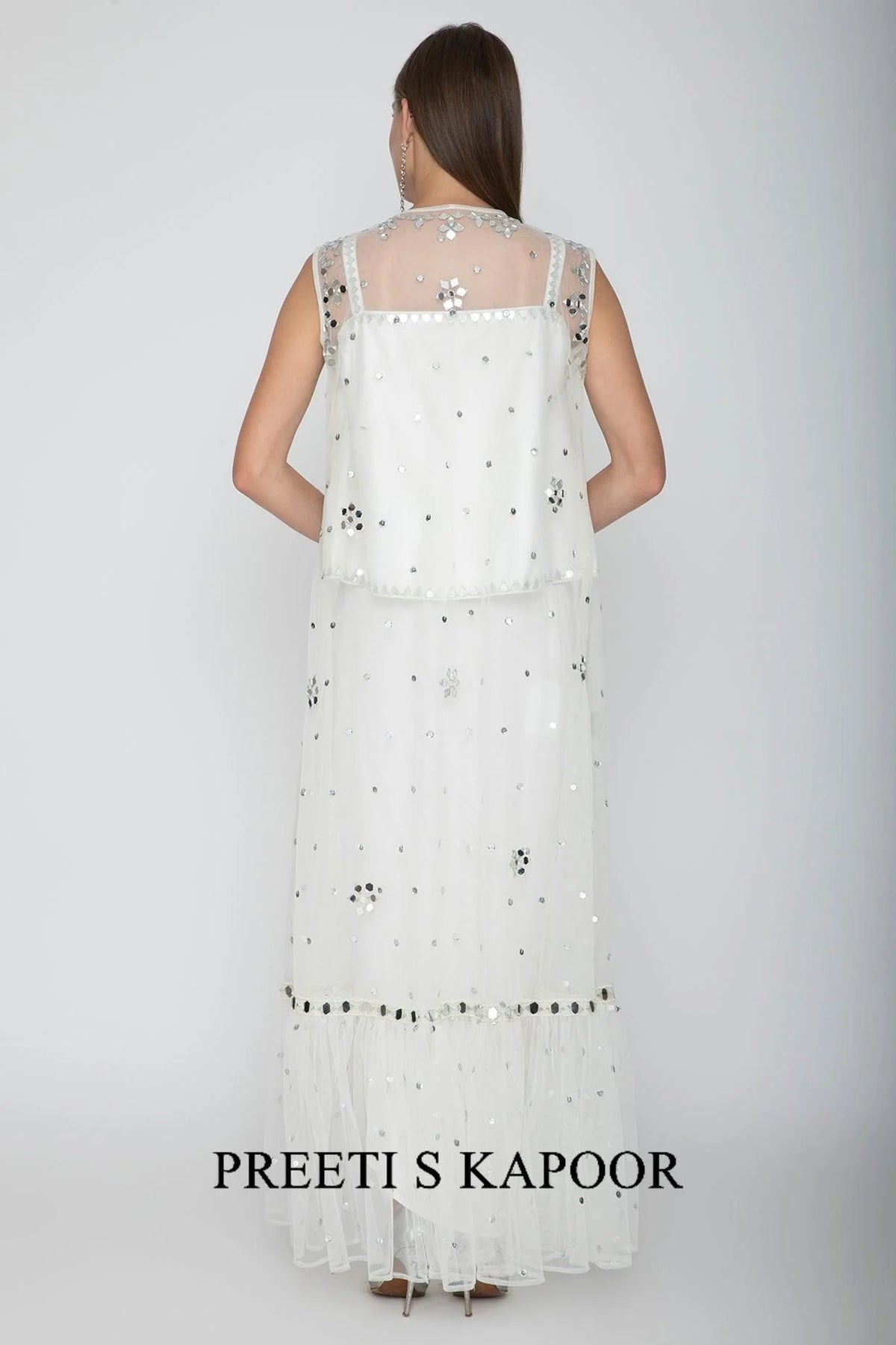 White Embroidered Blouse With Dhoti Skirt & Cape - Preeti S Kapoor