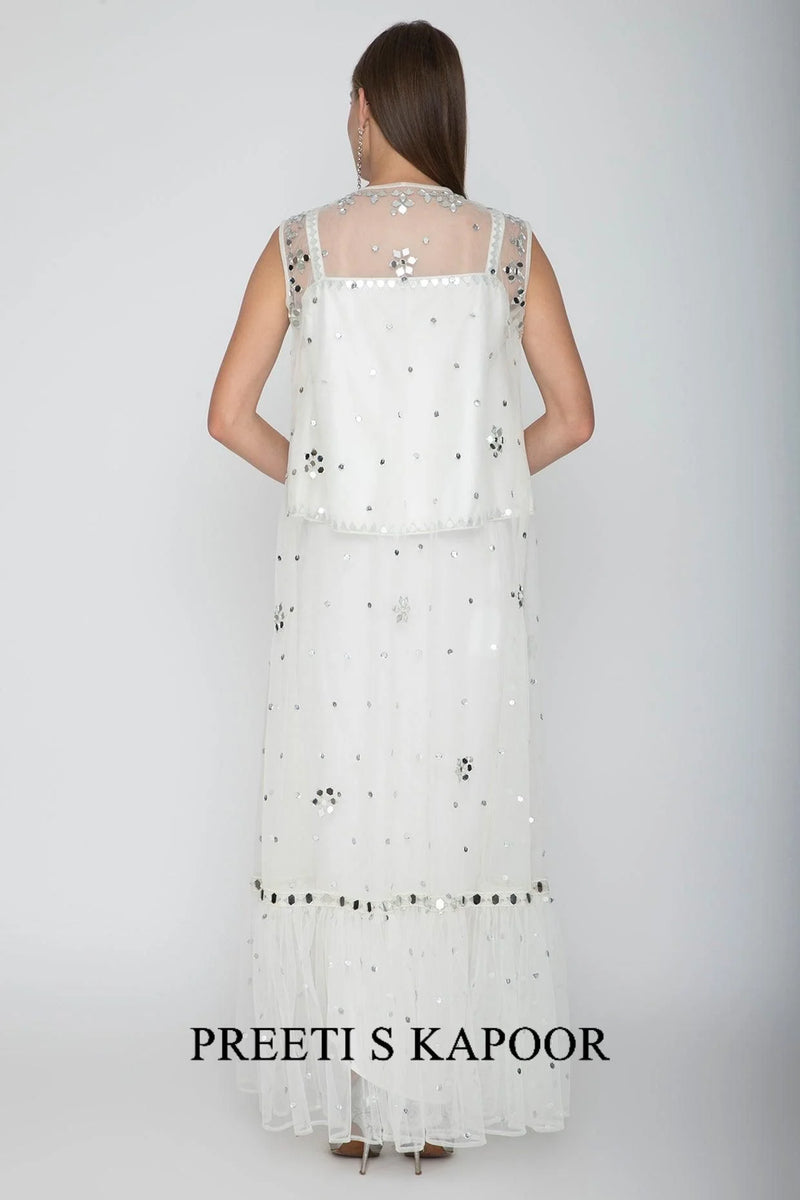 White Embroidered Blouse With Dhoti Skirt & Cape - Preeti S Kapoor